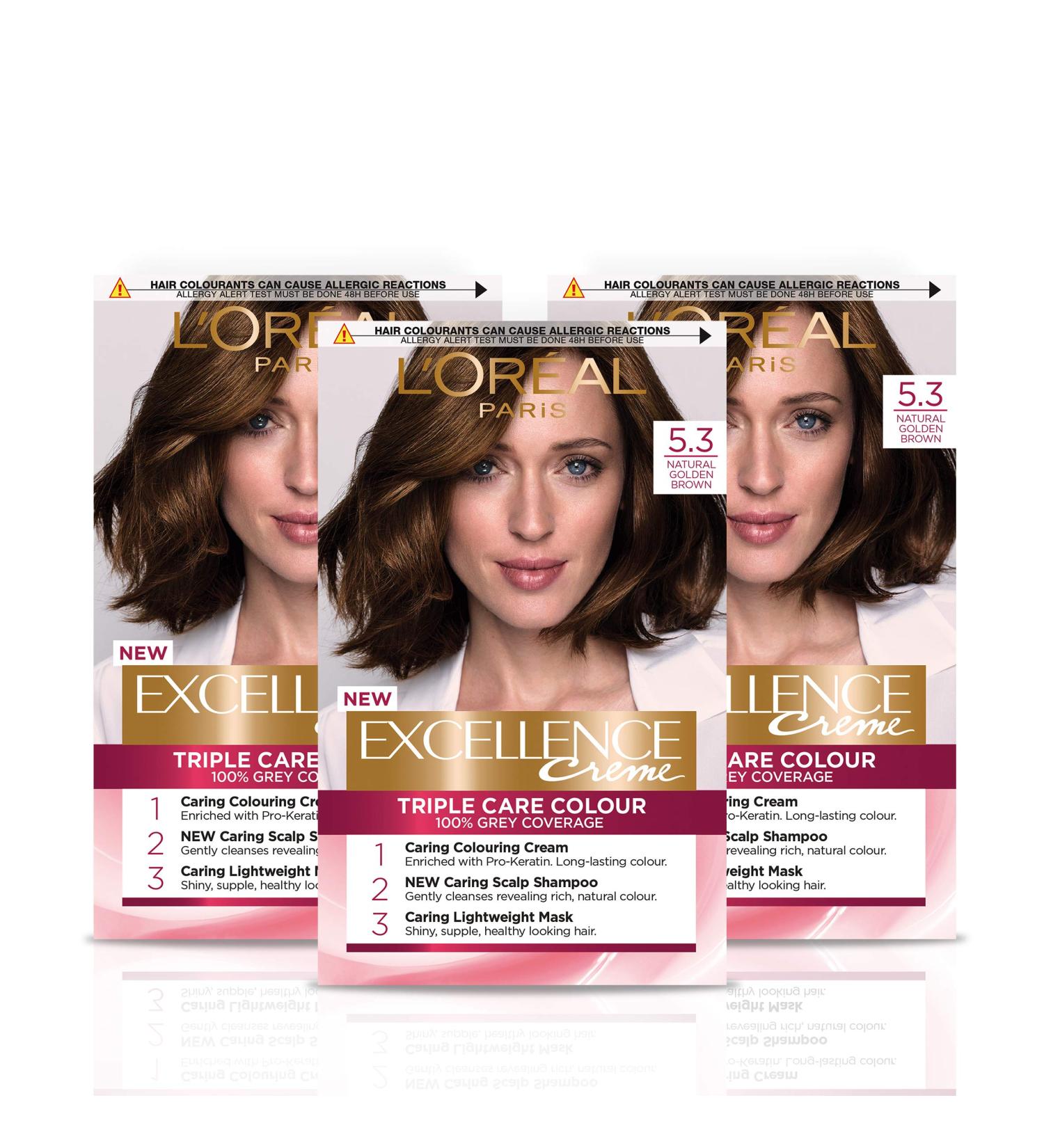 L'Oreal Paris Excellence 5.3 Golden Brown Hair Color - Pack of 3 | International Shipping Available - Buy Online on SooperMarket.com