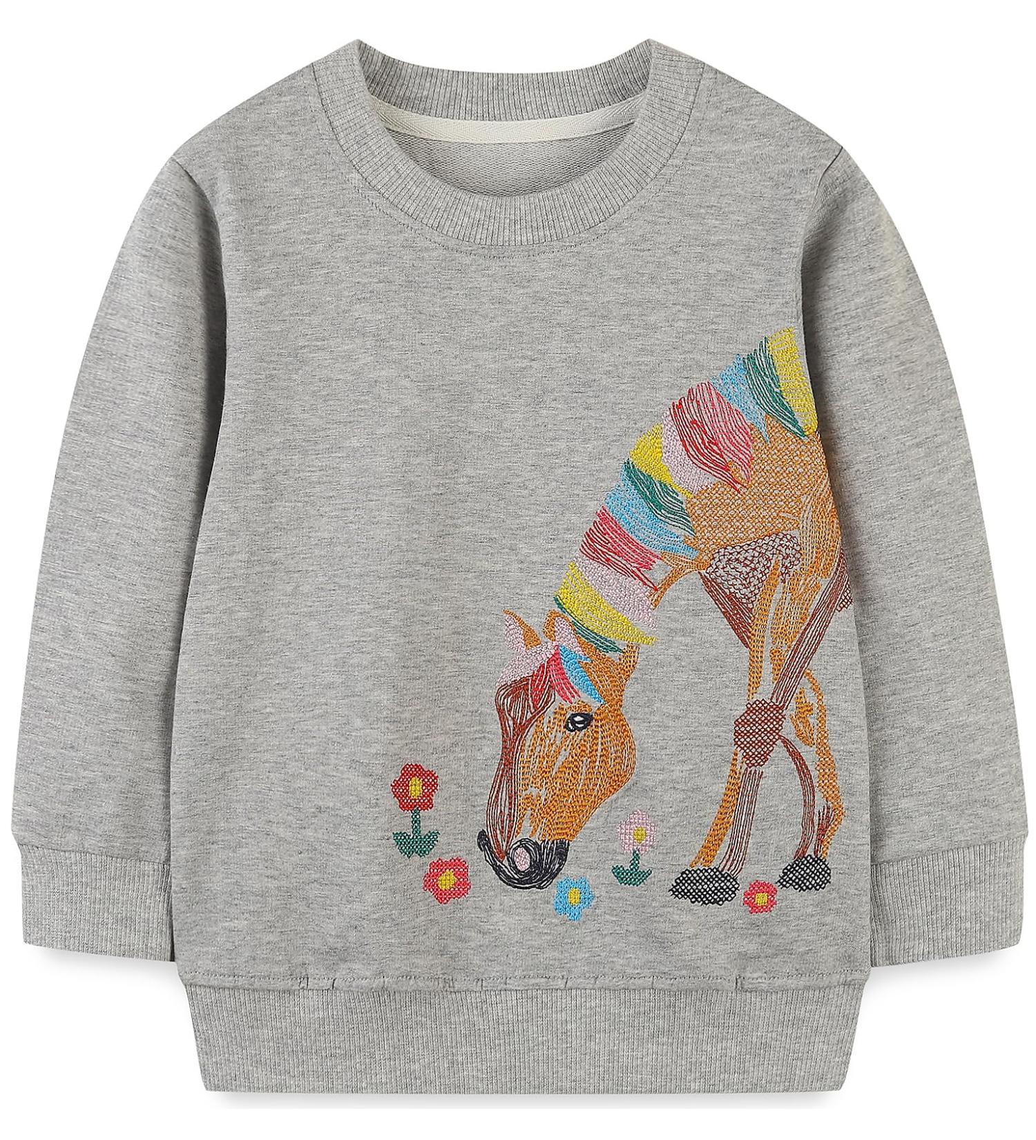 Girls Cotton Sweatshirt for Kids | Long Sleeve Pullover | Age 1-12 Years | Horse Design | 5-6 Years - Buy Online on SooperMarket.com