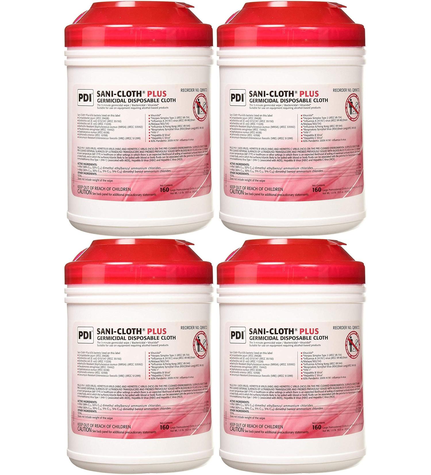 PDI Q89072 Sani-Cloth Plus Germicidal Disposable Cloths 160/Tub Pack of 4 160 Count (Pack of 4)