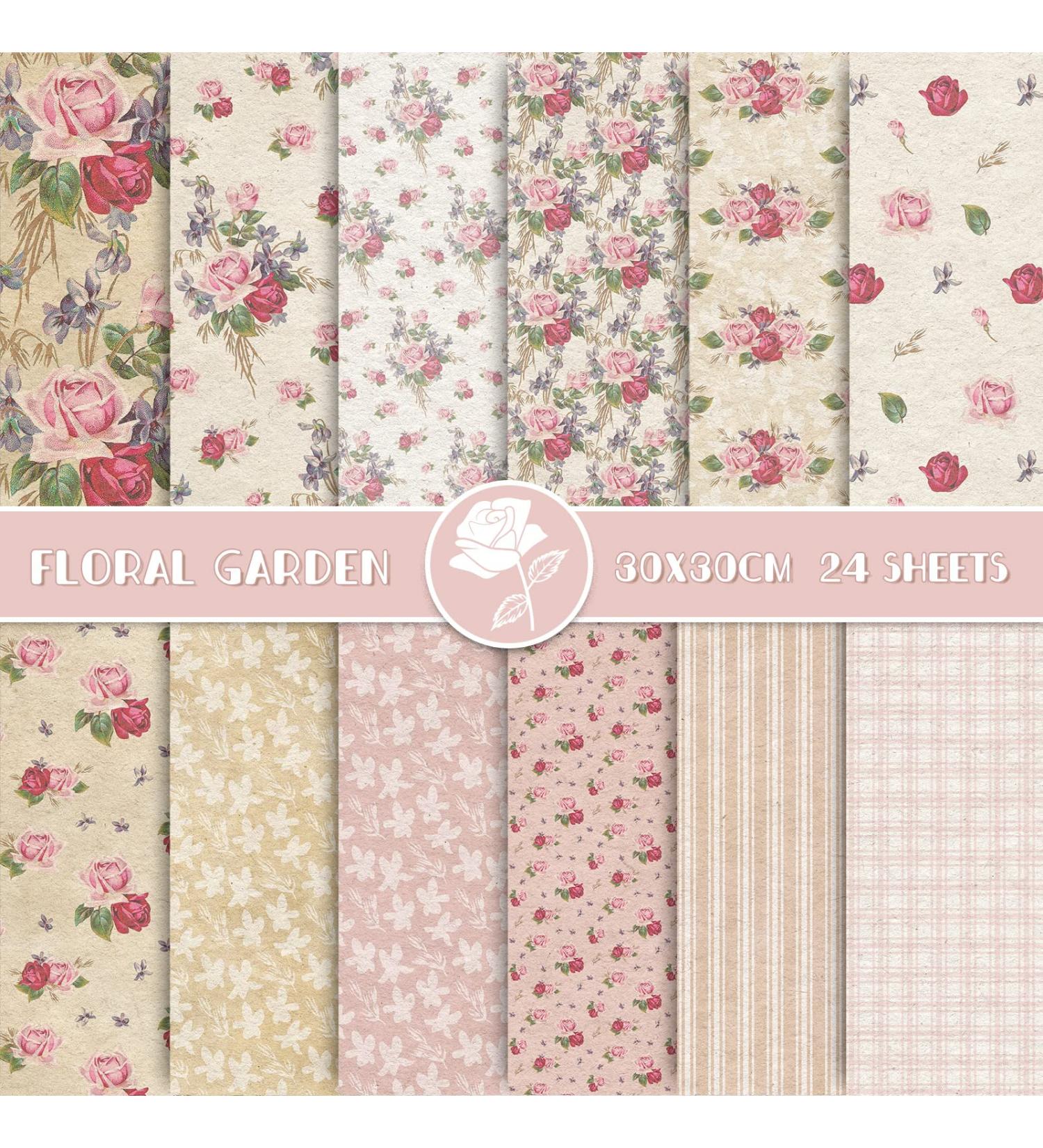 Whaline Spring Pattern Paper - 24 Sheets Double-Sided Rose Floral Scrapbook Paper for Card Making and Scrapbook Photo Album - 30 x 30cm - Buy Online on SooperMarket.com