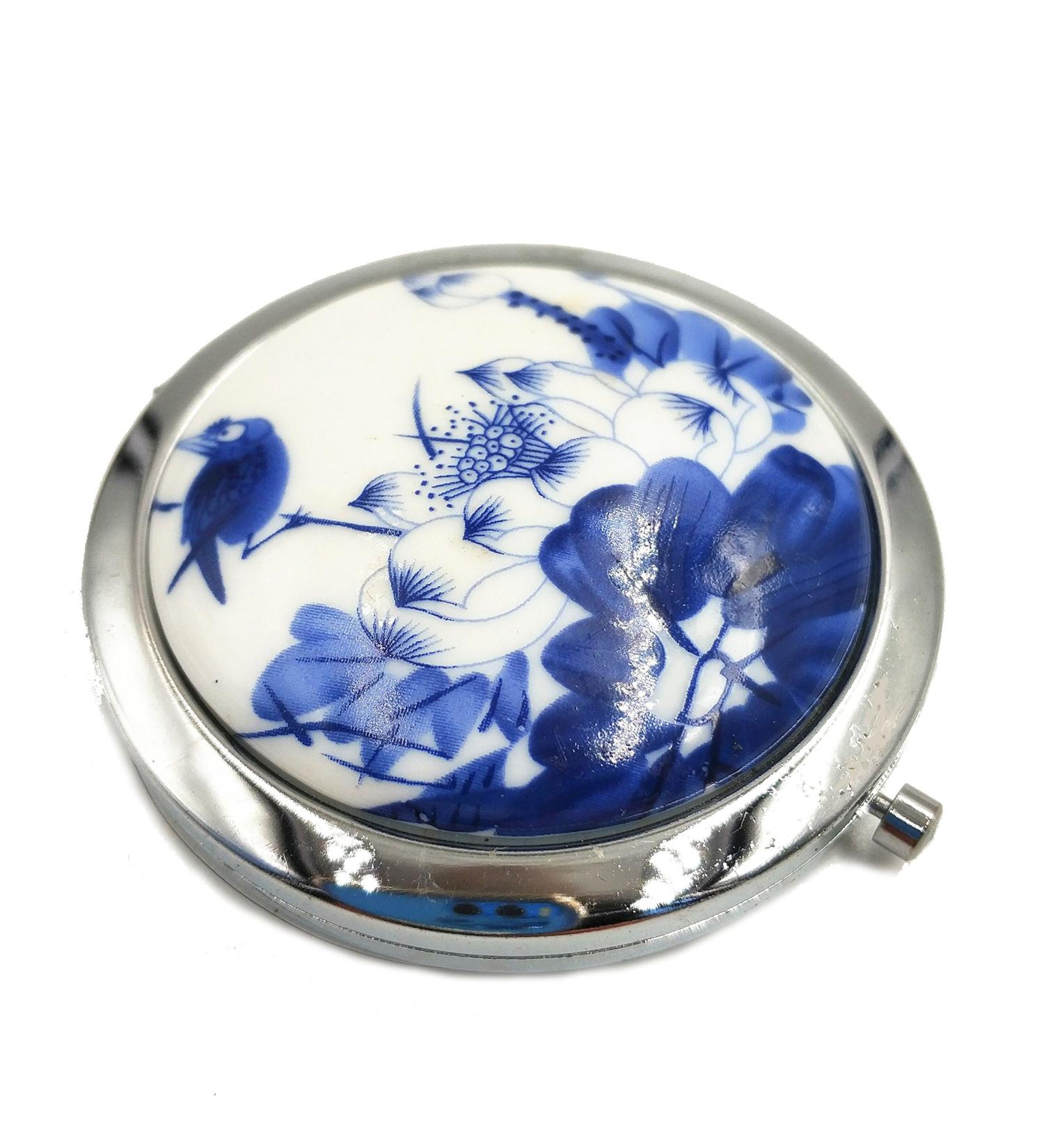 Blue and White Porcelain Compact Mirror | Magnifying Makeup Travel Mirror | Unique Gift for Women - Buy Online on SooperMarket.com