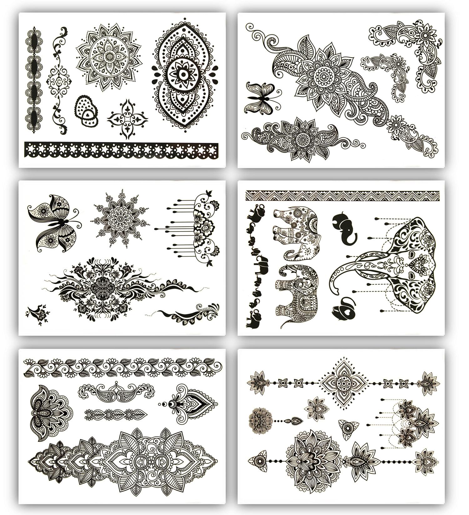 Terra Tattoos Black Mehndi Inspired Temporary Tattoos - 50+ Henna Designs - Waterproof, Nontoxic & Long Lasting - Perfect for Beach, Festivals & More - Buy Online on SooperMarket.com