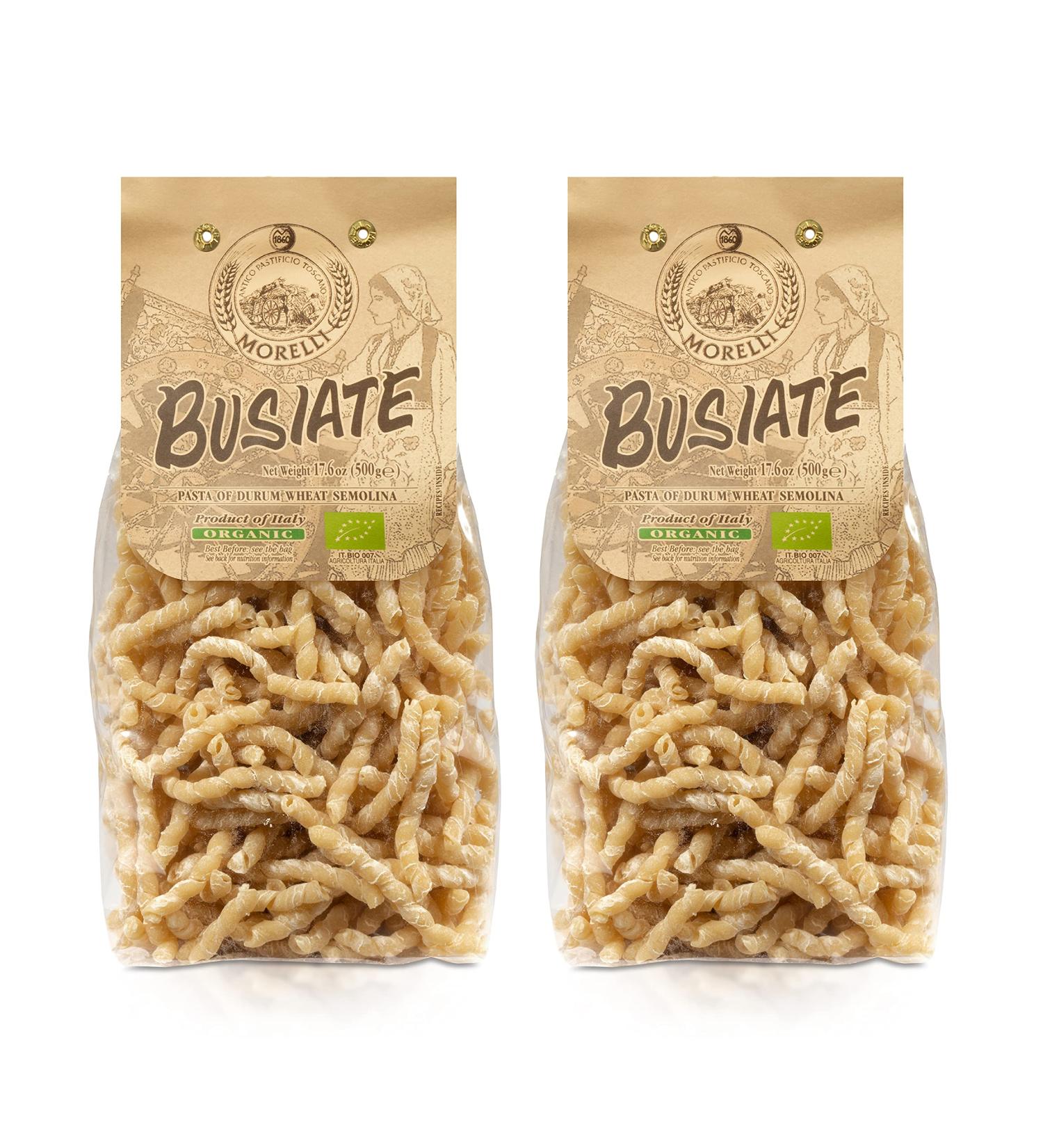 Organic Morelli Spiral Pasta - Protein-Rich Italian Durum Wheat Semolina Pasta - Ancient Grains, All Natural Gourmet - Busiate (Trofie Gemelli) 17.6 Oz, Pack of 2 - Buy Online on SooperMarket.com
