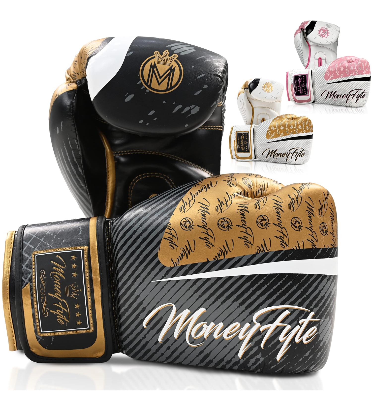 MoneyFyte Black/Gold Boxing Gloves 16 oz for Men & Women - Ideal for Boxing, Kickboxing, Muay Thai, MMA Training & Sparring - Buy Online on SooperMarket.com