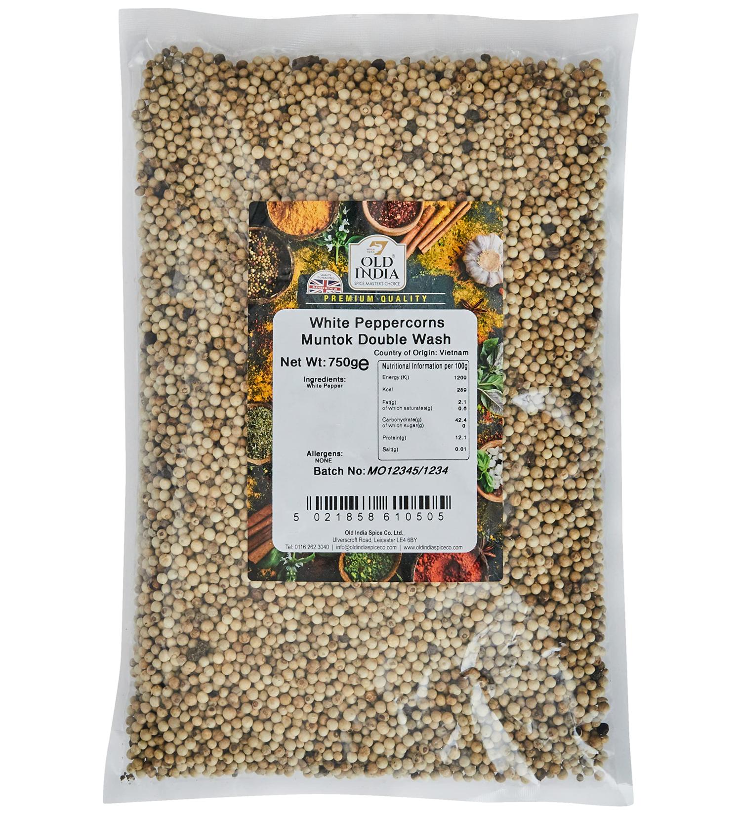 Old India White Peppercorns Muntok Double Wash 750g - Premium Quality Spice - Buy Online on SooperMarket.com