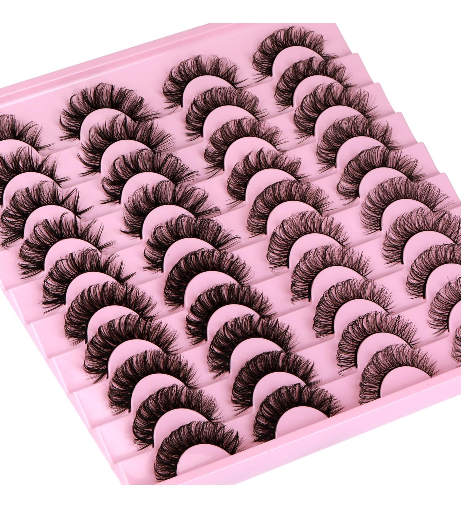 Newcally 20 Pairs D Curl Mink False Eyelashes - Fluffy Natural Look Russian Strip Lashes - Buy Online on SooperMarket.com