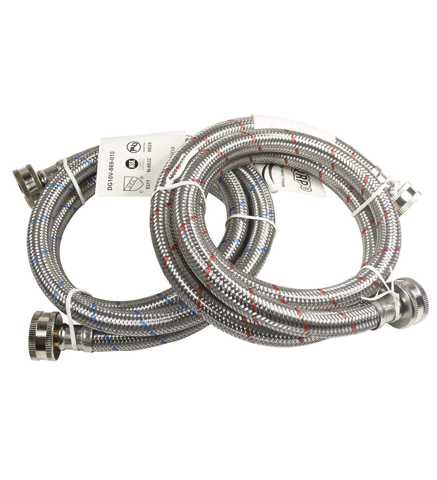 HQRP Premium Stainless Steel Washing Machine Hoses 4-FT (2-Pack) | Burst Proof Red & Blue Striped 4-Foot Straight Hoses - Buy Online on SooperMarket.com