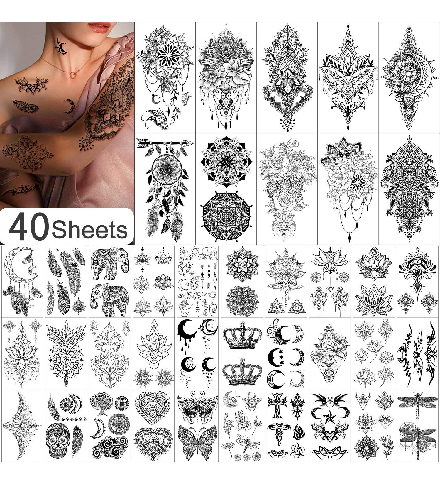 Yazhiji 40 Sheets Temporary Tattoos for Women and Girls - 10 Large and 30 Small Fake Tattoo Stickers Included - Buy Online on SooperMarket.com