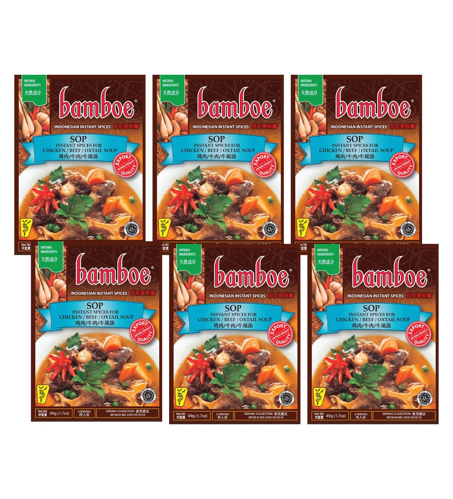 bamboe - SOP INSTANT SPICES FOR CHICKEN / BEEF / OXTAIL SOUP - 6 x 1.7 OZ / 49 g - Product of Indonesia