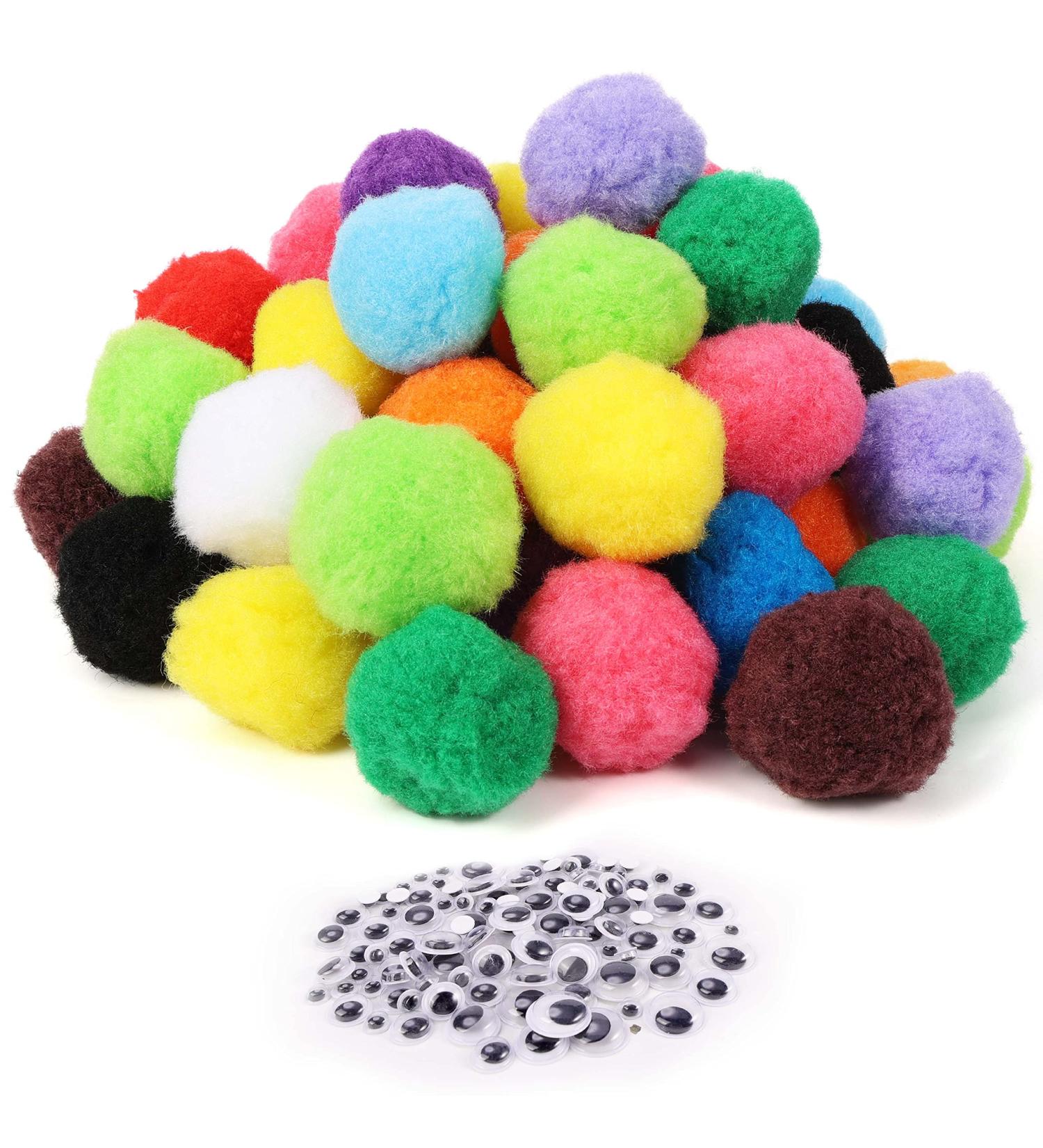 Caydo 200pcs 2 Inch Large Pom Poms with 100pcs Wiggle Eyes - Assorted Colors for DIY Crafts and Decorations - Buy Online on SooperMarket.com