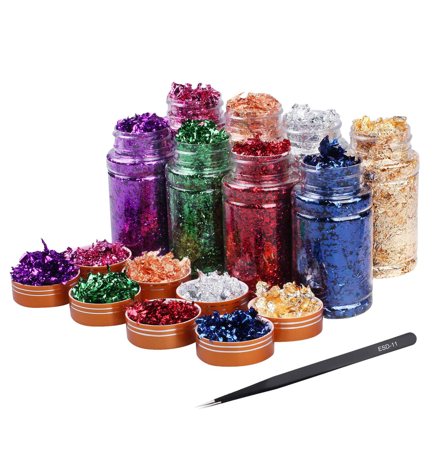 Gold Foil Flakes for Resin - 8 Bottle Set | Gilding Flakes for Nails, Crafts, Painting, Art, Slime - Gold, Silver, Copper, Red, Blue, Purple, Green, Peach - Buy Online on SooperMarket.com