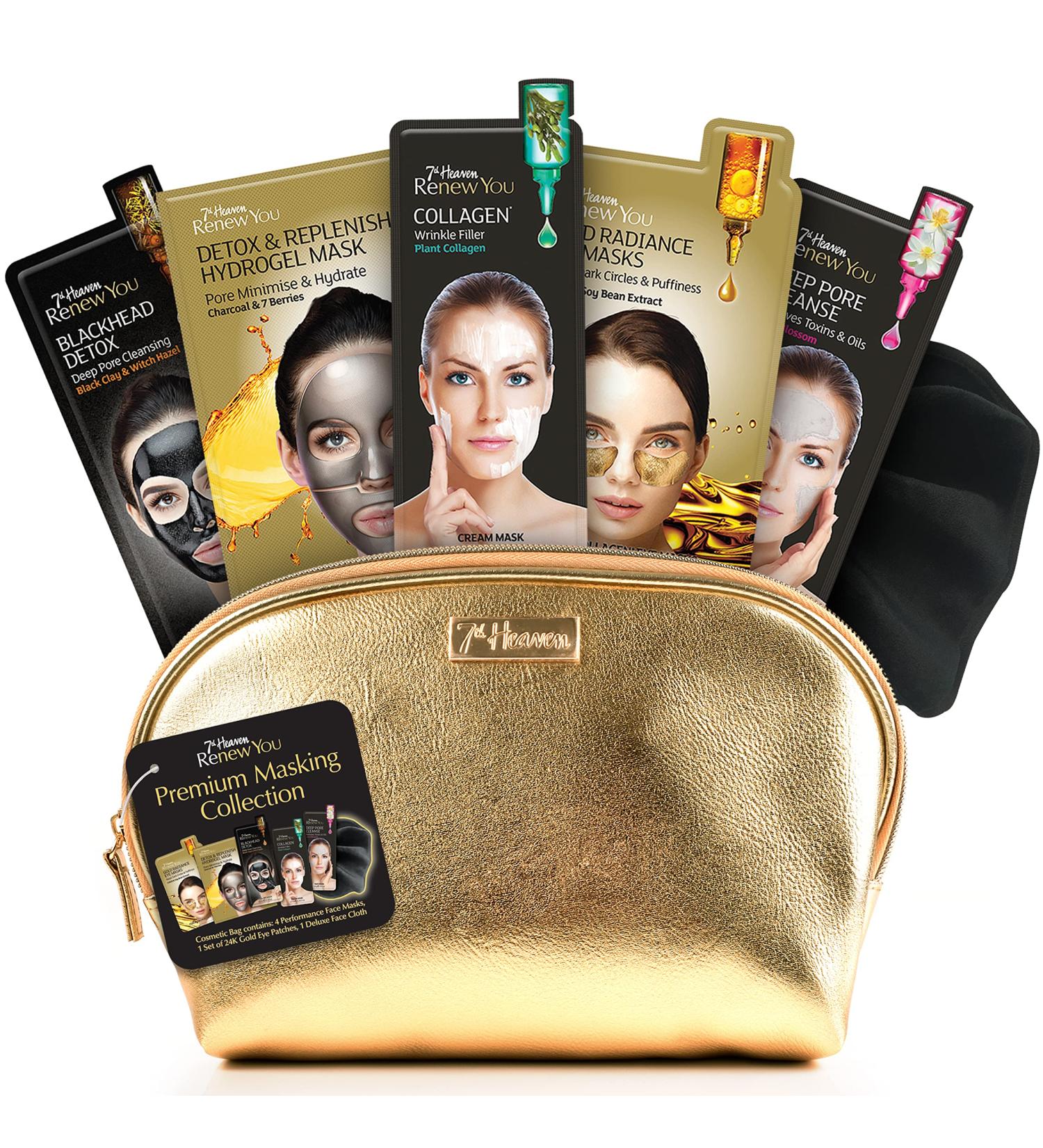 7th Heaven RenewYou Golden Luxury Skincare Gift Set - Contains a Variety of Face Masks to Cleanse and Hydrate Skin Gold Cosmetic Bag and Soft Cleansing Face Cloth - Buy Online on SooperMarket.com