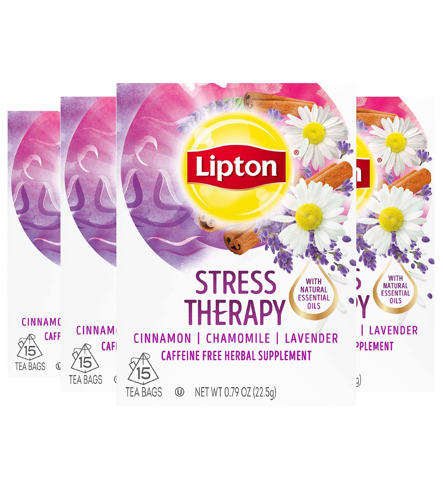 Lipton Stress Therapy Herbal Tea Bags - Cinnamon Chamomile Lavender Blend, 15 Count (Pack of 4) - Buy Online on SooperMarket.com