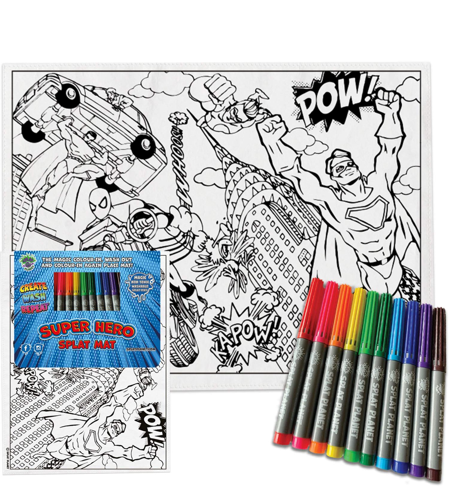 Splat Planet Superhero Cotton Toddler Placemat with 10 Washable Magic Pens - Buy Online on SooperMarket.com