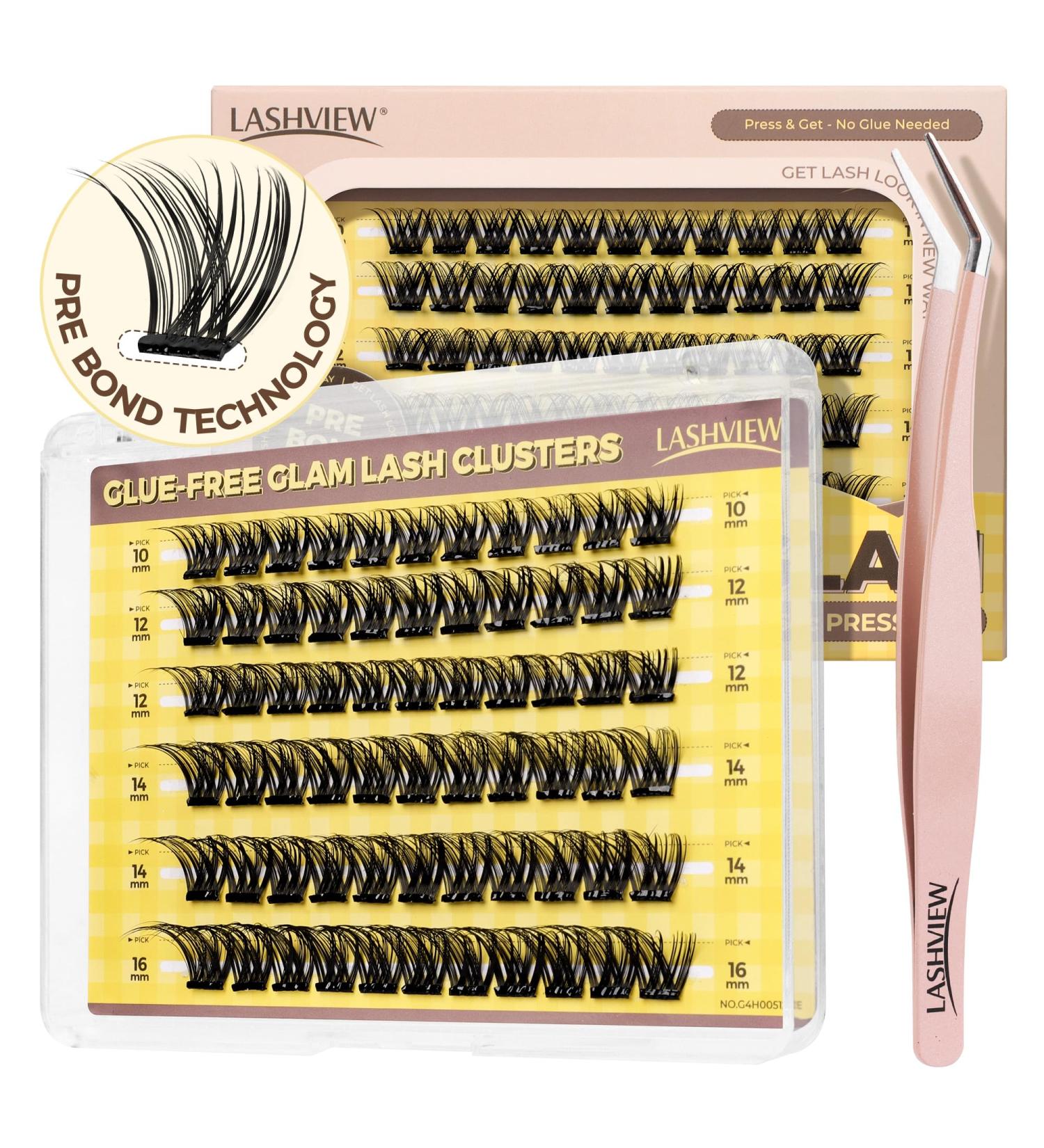 LASHVIEW Self Adhesive Eyelash Clusters - No Glue Needed 10-16mm Press-on Lash Extension Kit with Tweezers | Natural DIY Eyelash Extensions (F21) ZNF21 - Buy Online on SooperMarket.com