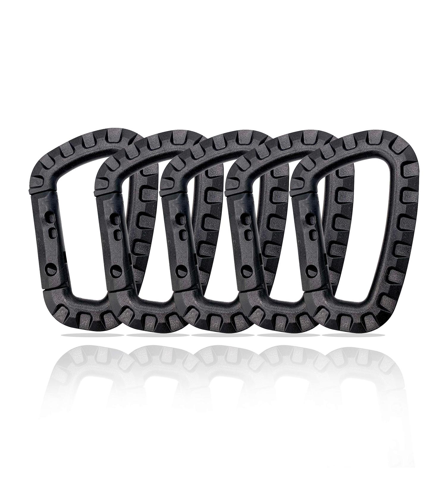 Holesto Plastic Carabiner Set - Tactical Black D-Shape Hooks for Outdoor - Durable ABS - 5-Pack - Buy Online on SooperMarket.com