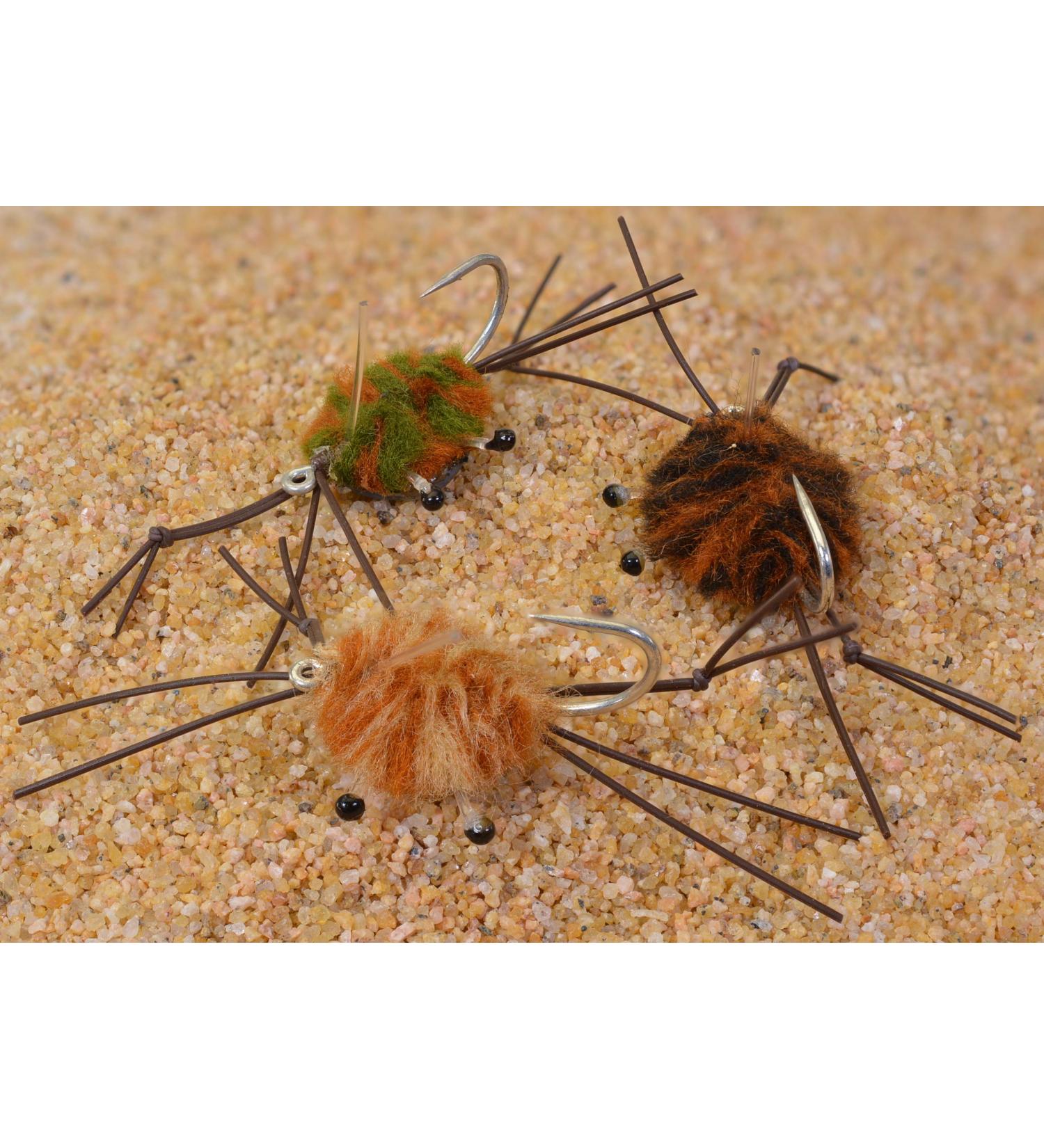 3 Pack | Camo Crab Saltwater Fishing Fly | Permit, Bonefish, Tarpon, Redfish | Mustad Duratin Hook #2 Assortment #4