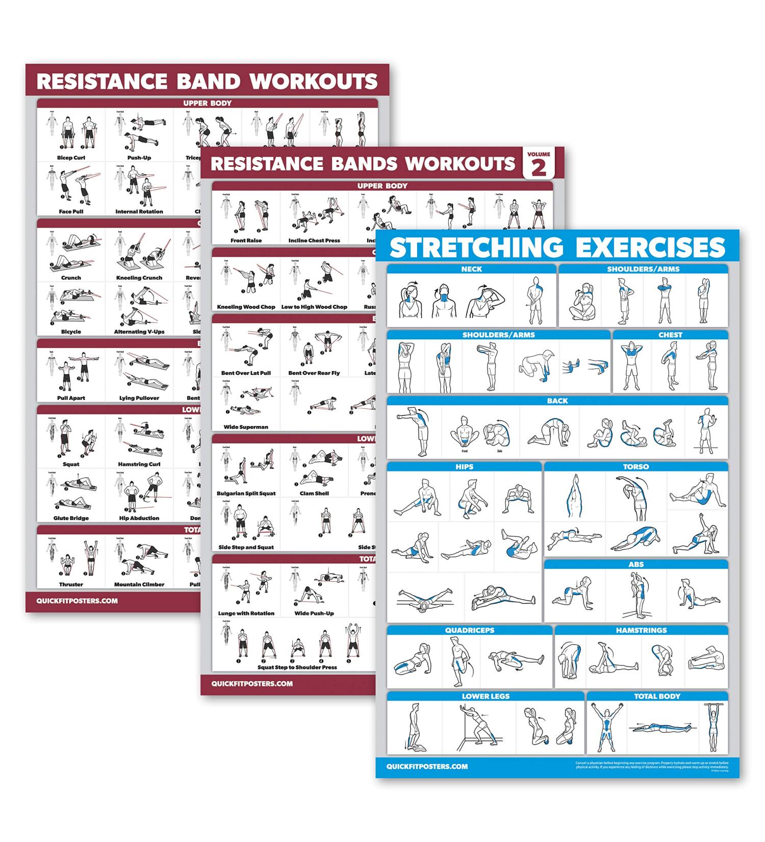 Buy Palace Learning 3-Pack: Resistance Tapes Workouts Vol. 1 & 2 + Stretching Exercises Poster Set - Laminated 18 X 24 Training Tables for International Shipping - Buy Online on SooperMarket.com