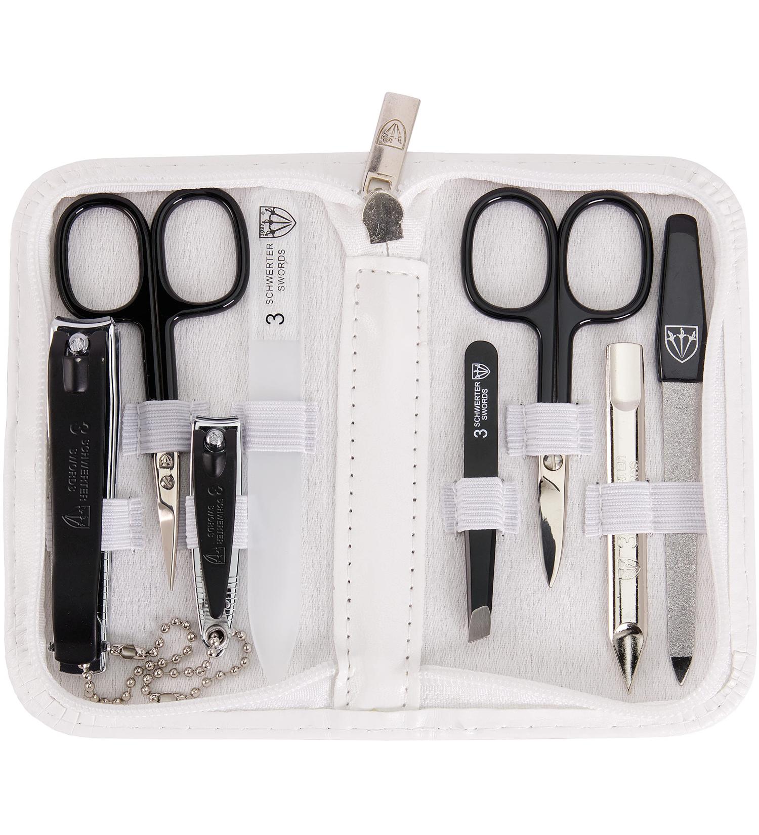 3 Swords Germany - brand quality 8 piece manicure pedicure grooming kit with glass nail file (506) WHITE - TOOLS BLACK LAQUERED - Buy Online on SooperMarket.com