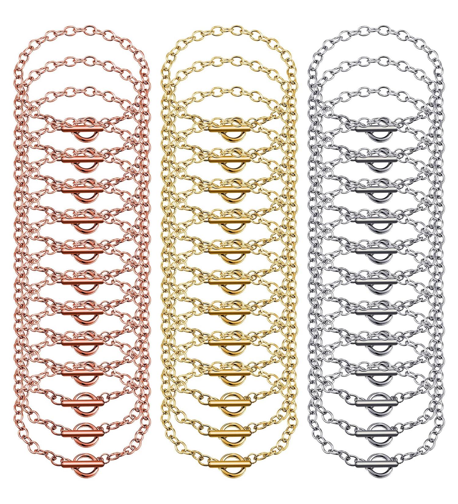24 Piece Bracelet Chains with Toggle Clasp - DIY Jewelry Making Supplies in Gold, Silver, and Rose Gold - Buy Online on SooperMarket.com