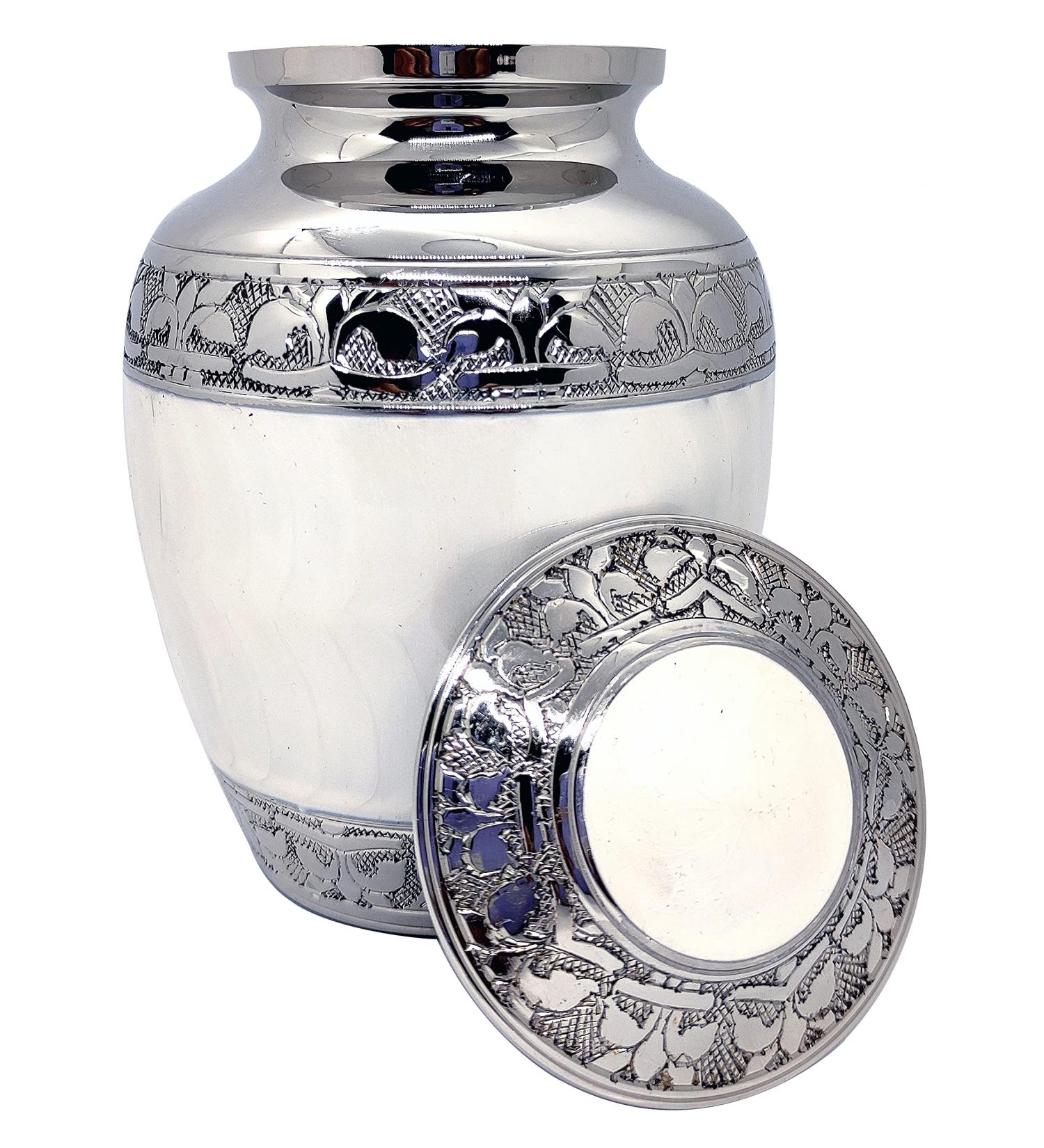Akanksha Arts Small 6 x 4 inch Brass Cremation Urn Memorial Container - 650 ml White. Rare Handicraft with bag - Buy Online on SooperMarket.com