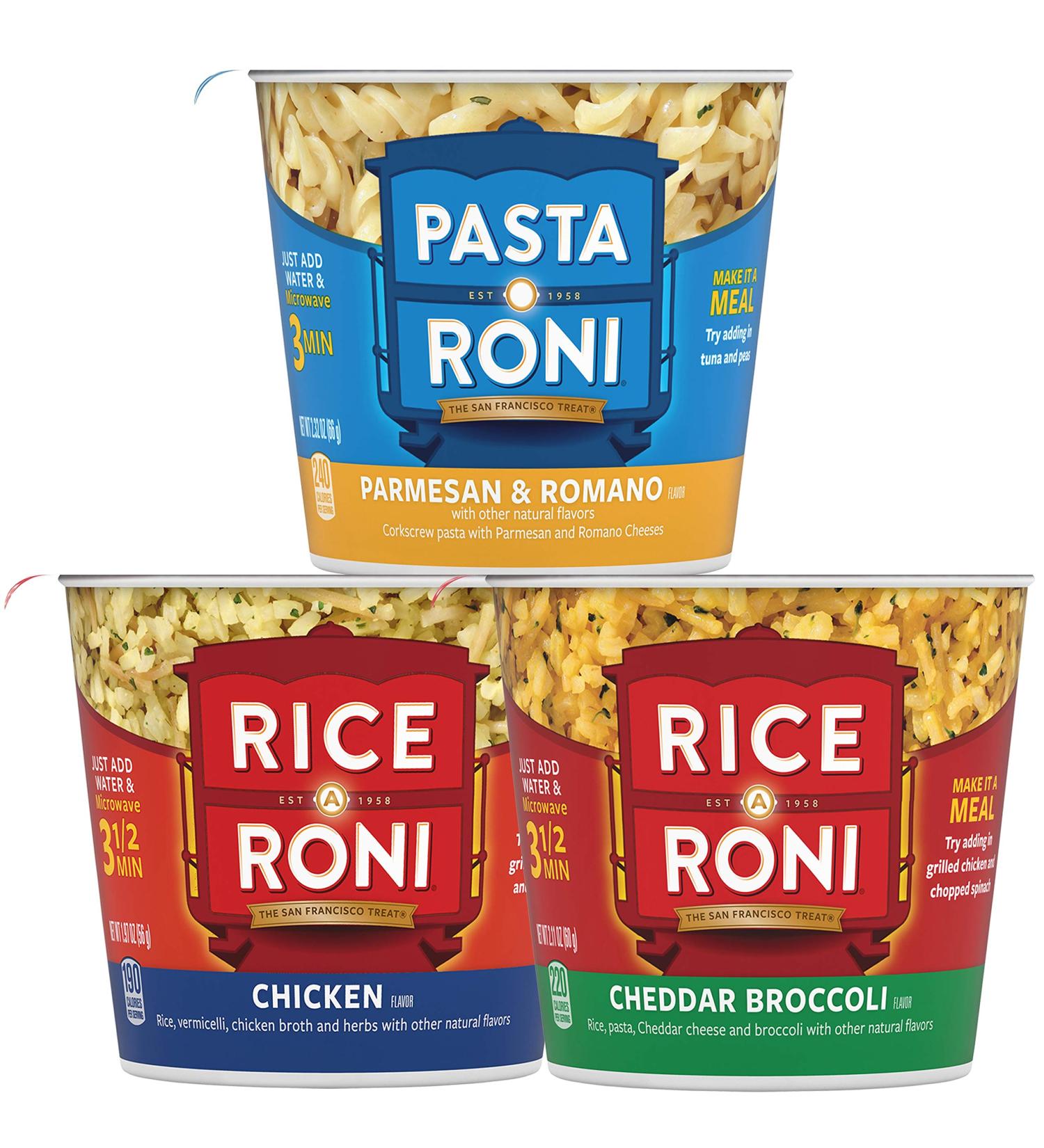 PASTA RONI Rice a Roni Cups Variety Pack - 3 Flavors, 12 Count (2.25 Oz Each) - Quick & Easy Meals - Buy Online on SooperMarket.com