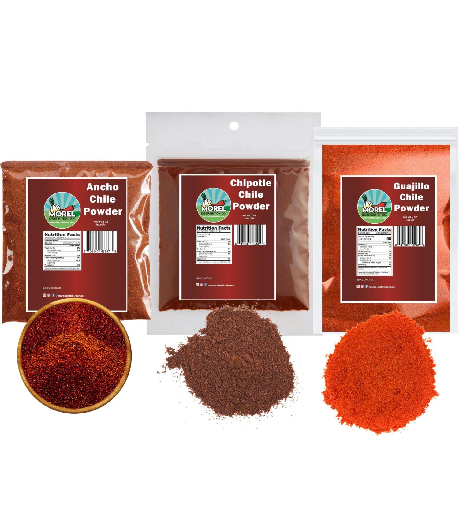 Chile Powder Trio. Ancho Powder Chipotle Powder Guajillo Powder. (3 pack) 12 oz / 340 g Total. - Buy Online on SooperMarket.com