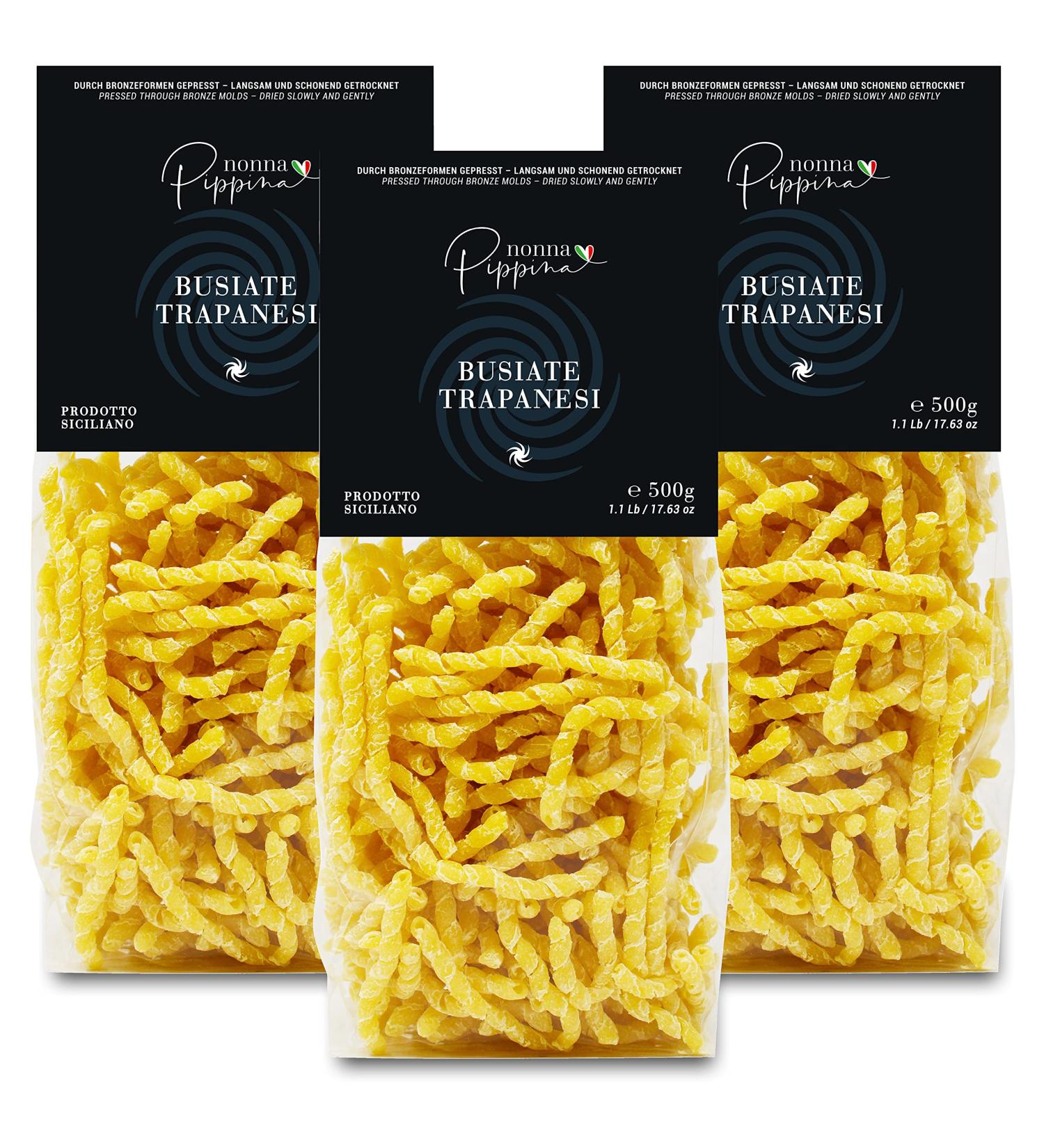 Buy Nonna Pippina Busiate Trapanesi - Authentic Sicilian Vegan Noodles (3 x 500g) | Durum Wheat Semolina Bronze Pulled Slow Dried - Buy Online on SooperMarket.com