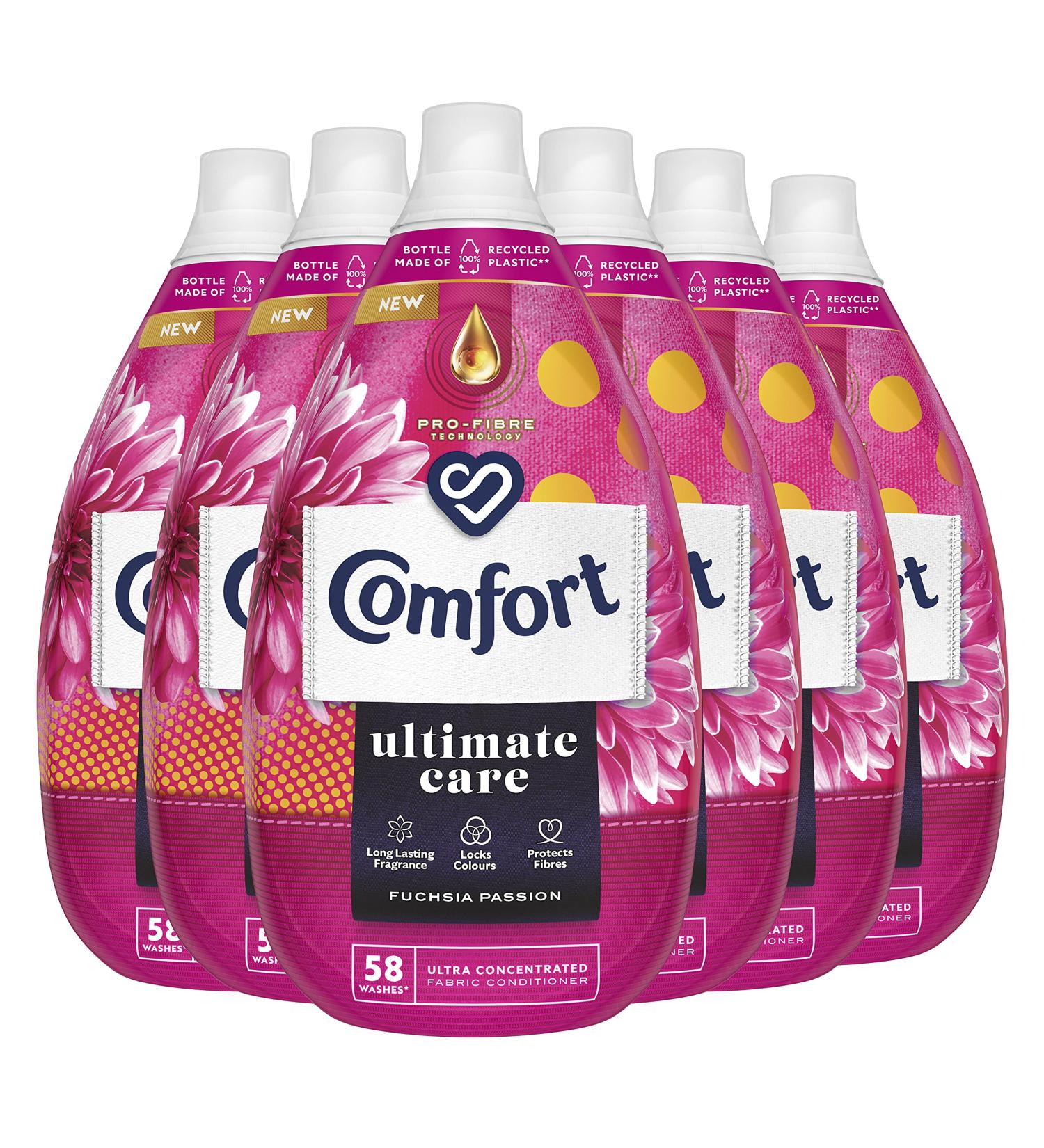 Comfort Ultimate Care Fuchsia Passion Fabric Conditioner - 6x 870ml (348 washes) | 100% Recycled Plastic | Complete Clothes Protection - Buy Online on SooperMarket.com