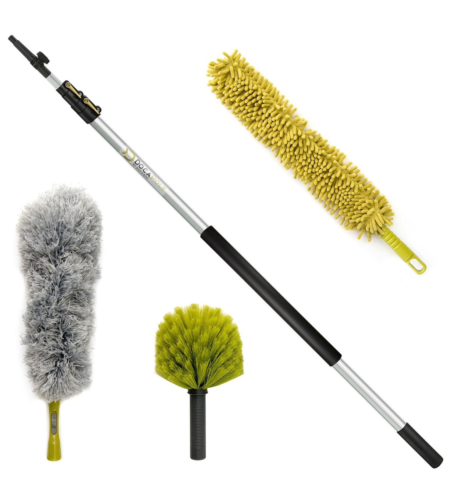 DocaPole 20-Foot Dusting Kit with 5-12 Ft Extension Pole - 4 Piece Set for High-Reach Cleaning - Includes 3 Duster Attachments for Cobwebs, Ceiling Fans, and More - Buy Online on SooperMarket.com