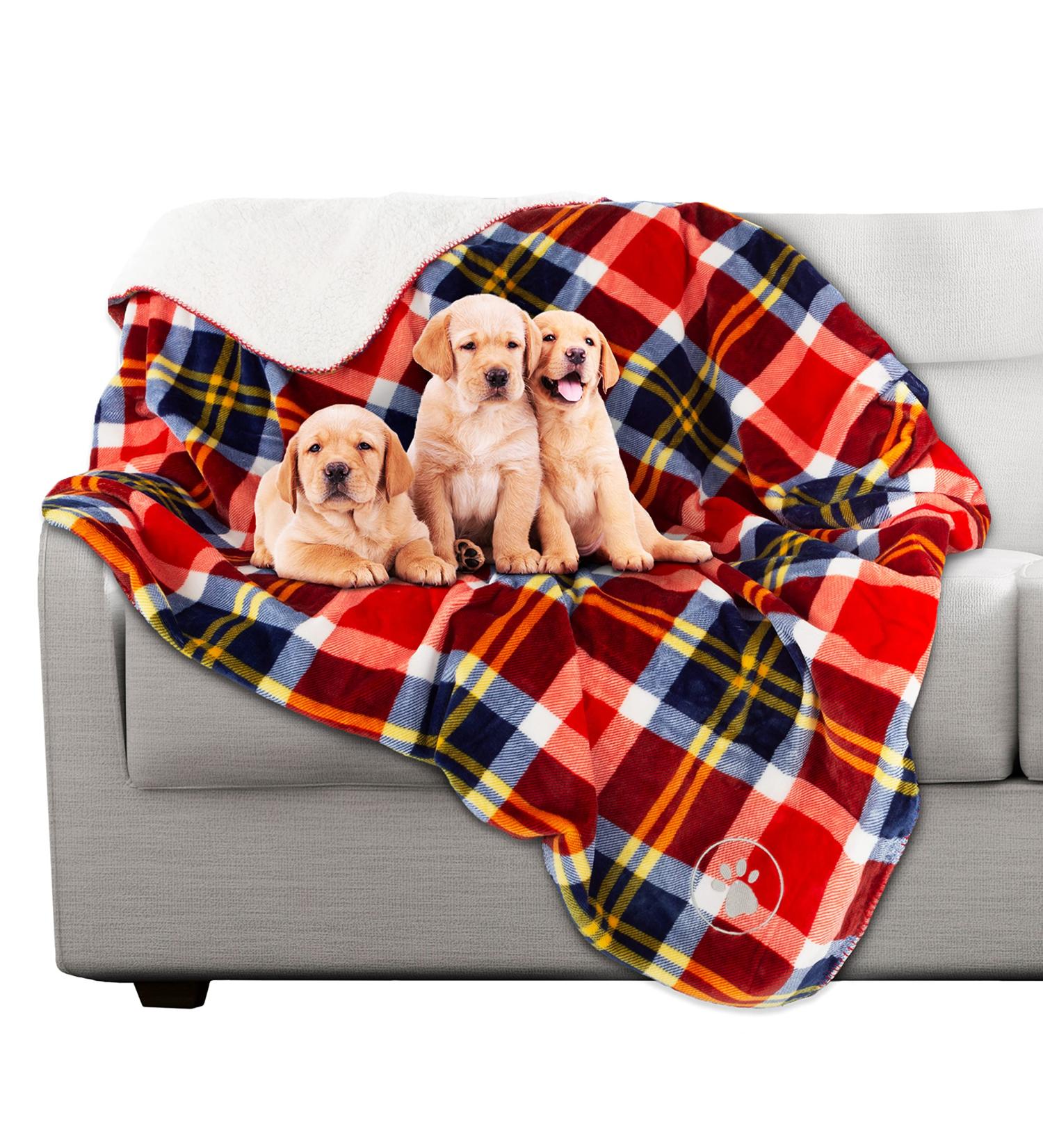 Petmaker Waterproof Pet Blanket 50x60 - Reversible Plaid Throw for Couch, Car, Bed - Large Red Dog and Cat Blanket - Buy Online on SooperMarket.com