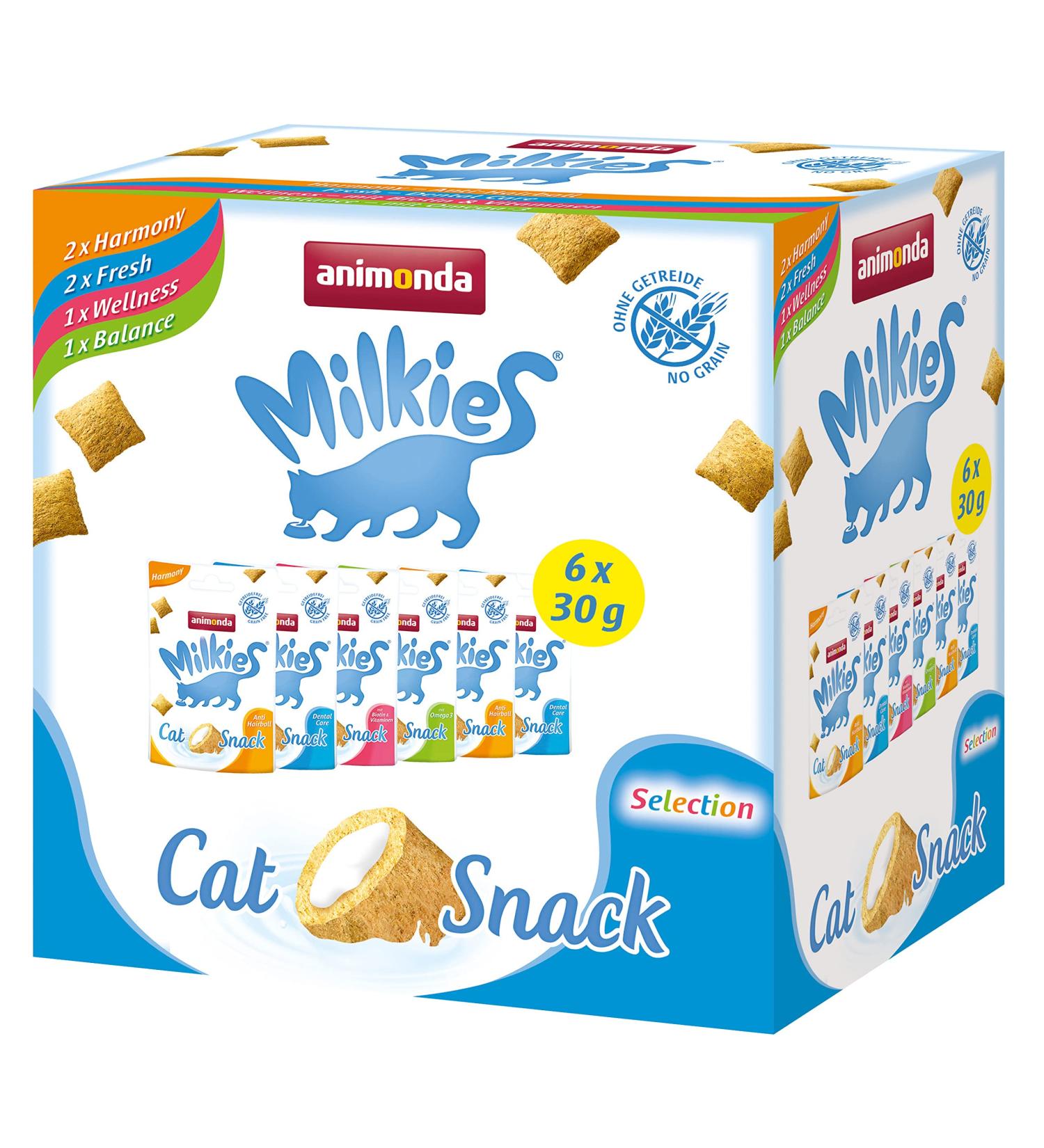 Buy Animonda Milkies Grain-Free Cat Snack - Crispy Pillows Selection Mixpack (6 x 30g) - Healthy Treats for Cats - Buy Online on SooperMarket.com