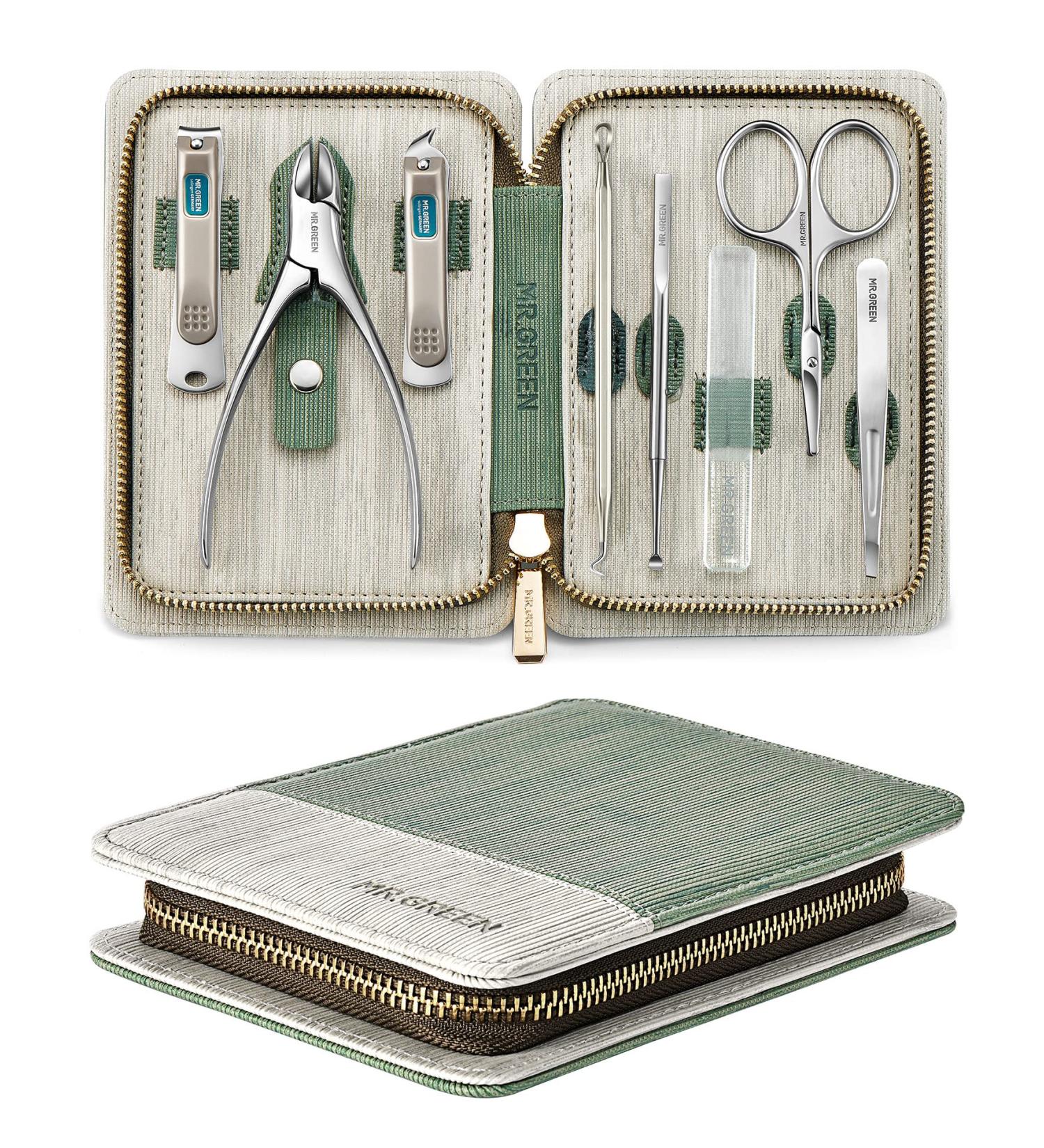 MR.GREEN 8-in-1 Professional Manicure Set - Stainless Steel Pedicure Kit for Nail Care - Portable Grooming Tools in Green - 8 Pieces - Buy Online on SooperMarket.com