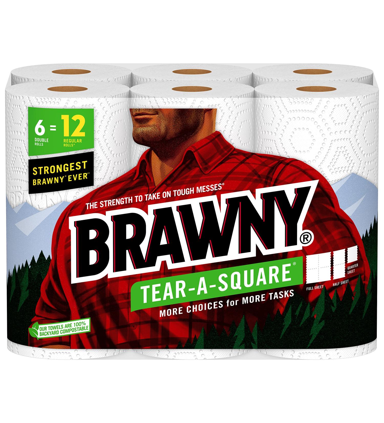 Brawny Tear-A-Square Paper Towels - 6 Double Rolls (12 Regular Rolls) - Buy Online on SooperMarket.com