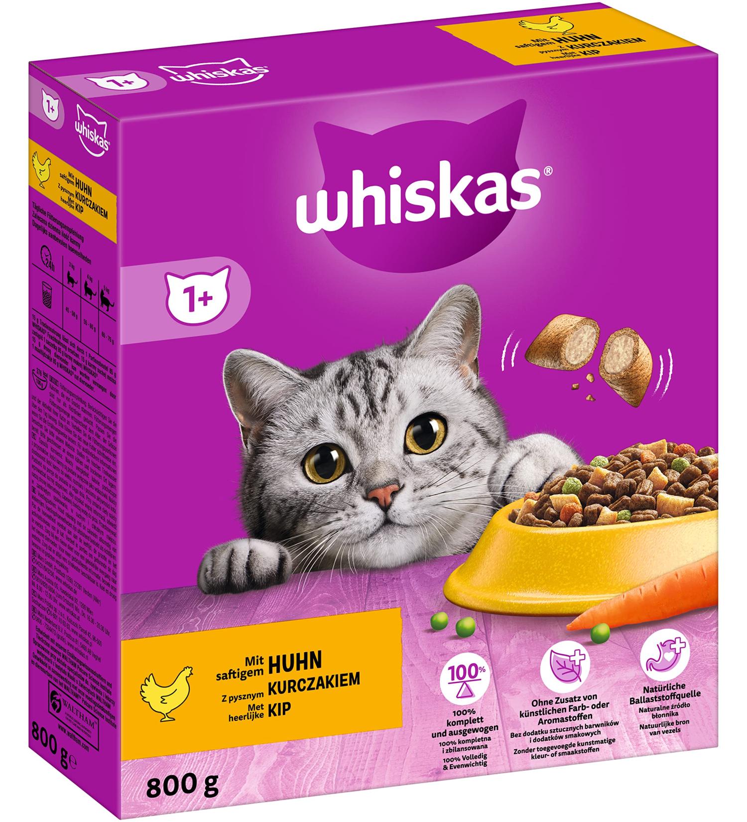 Whiskas Adult 1+ Dry Cat Food Chicken - 5x800g Packs - Premium Dry Food for Cats - International Shipping Available - Buy Online on SooperMarket.com