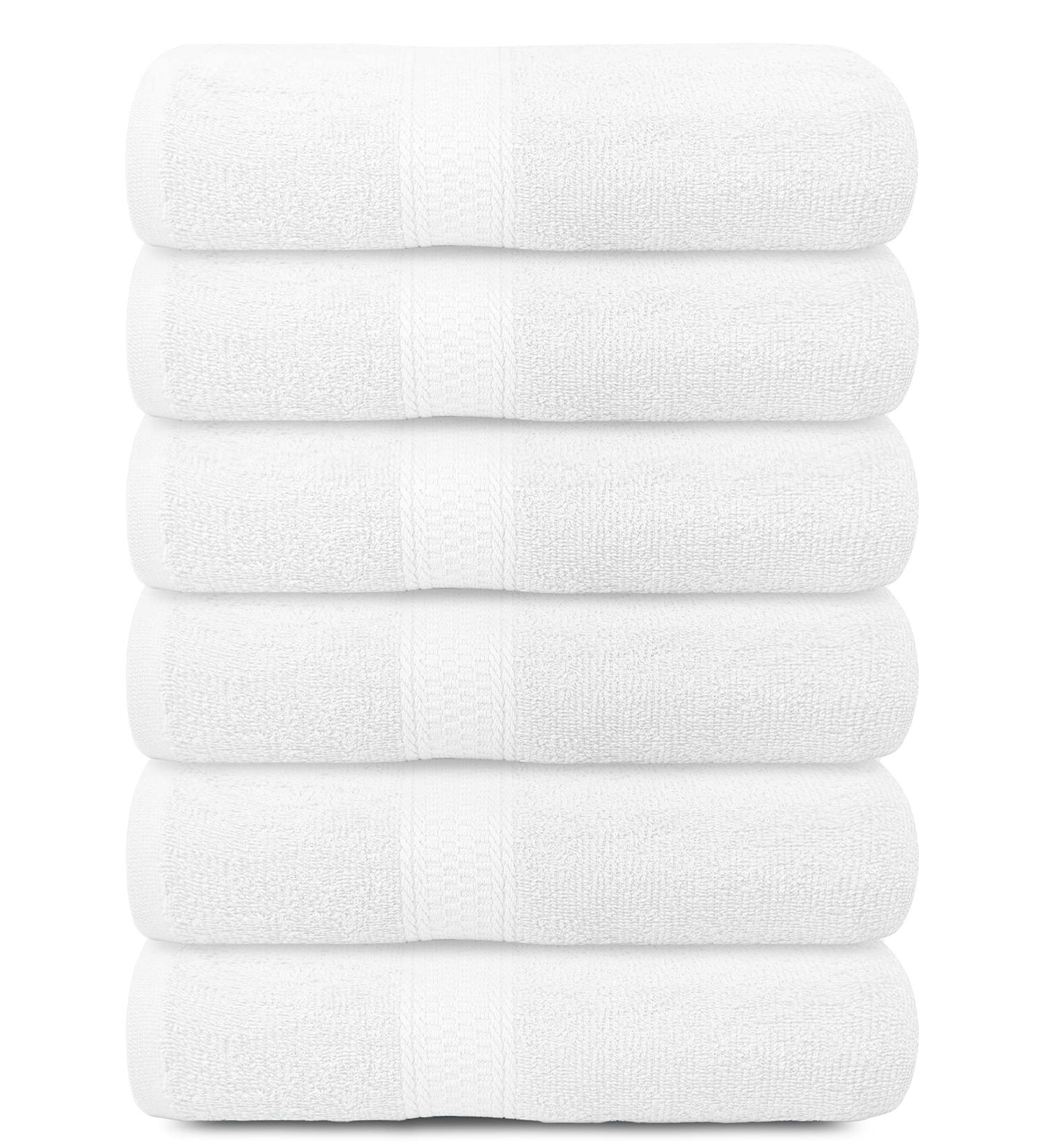 100% Cotton White Bath Towels 22x44 Pack of 6 - Quick Drying & Soft | Ideal for Bathroom, Pool, Gym, Spa - Everyday Use - Buy Online on SooperMarket.com