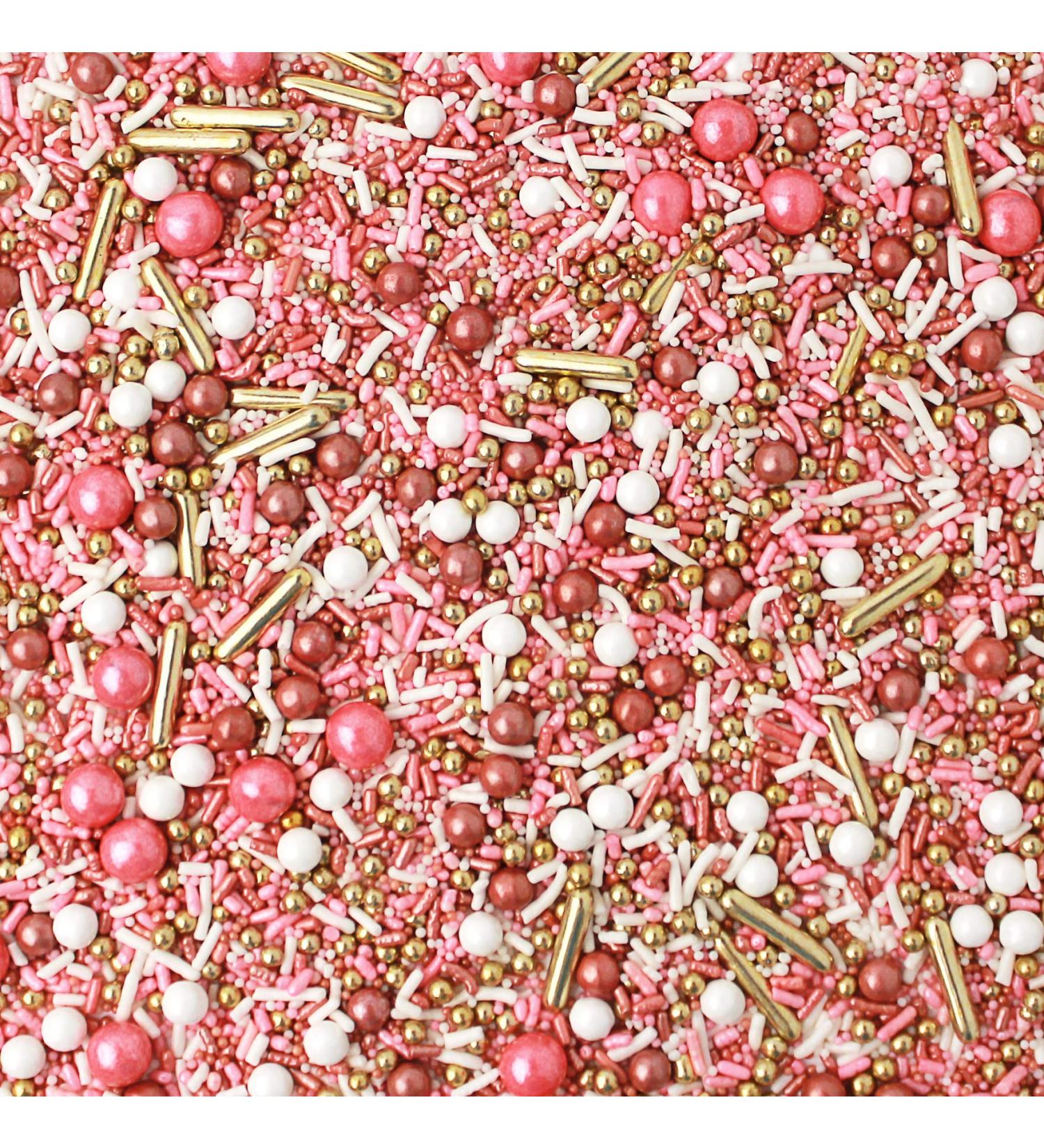 Vintage Rose Gold Sprinkles Mix - 4oz Jar for Wedding, Bridal Shower, Anniversary, Valentines - Edible Dragees in White, Blush, and Colorful Shades - Buy Online on SooperMarket.com