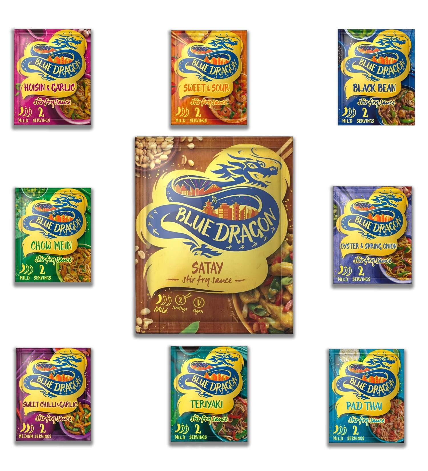Blue Dragon Sauce Pouch Pick N Mix - Choose From 8+ Flavours | Satay Stir-Fry Oyster & Spring Chow Mein Pad Thai Teriyaki Sweet Chilli Sweet & Sour Black Bean - Pack of 2 X 120 - Buy Online on SooperMarket.com