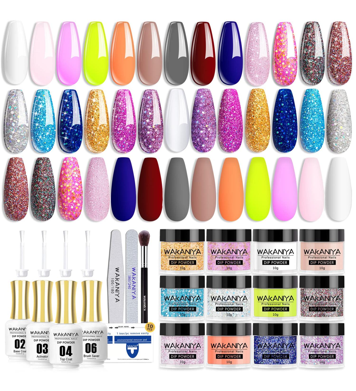 Wakaniya Dip Powder Nail Kit - 20 Colors Glitter Starter Kit for Beginners | Nail Dipping Powder Set with Activator, Top Coat, Base | Professional DIY Nail Art - Buy Online on SooperMarket.com