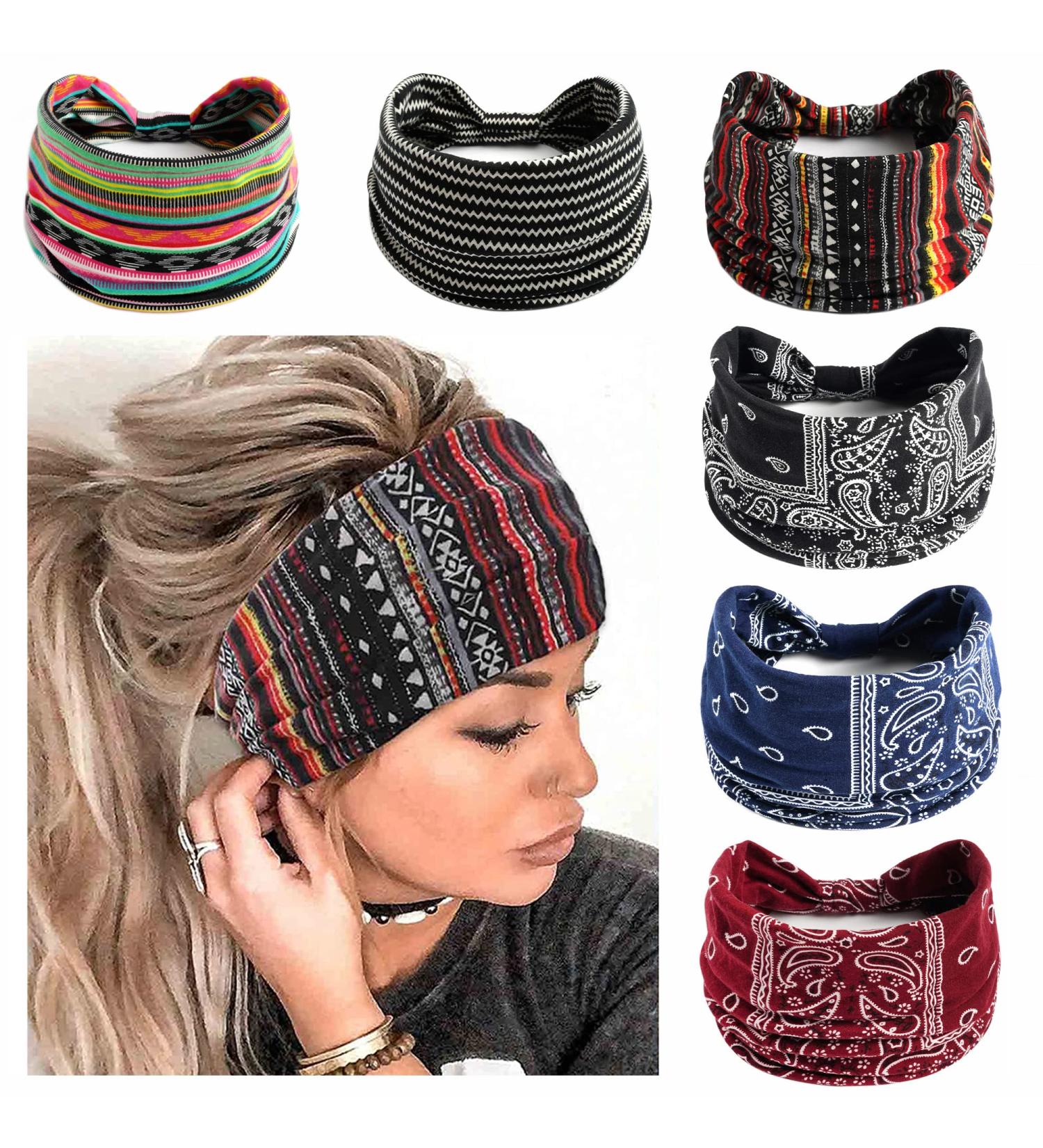 STGDAK Boho Headbands for Women - African Wide Hair Bands 6 Pack - Stylish Turban Stretch Fashion Headbands - Elastic Sweatband for Yoga, Running - Hair Accessories for Teen Girls - Style 28 - Buy Online on SooperMarket.com