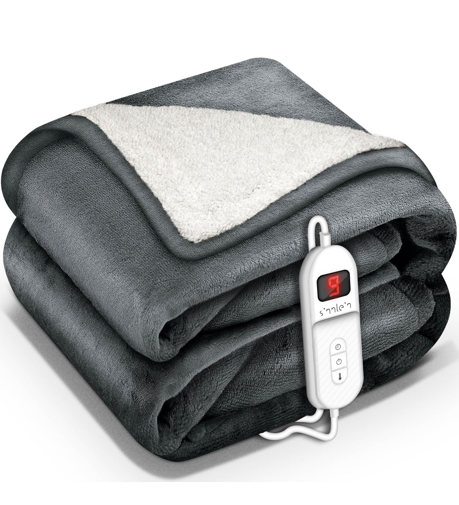 Sinnlein Electric Heating Ceiling Blanket 180x130cm - T V S d GS Checked 9 Temperature Levels Automatic Switch-Off Digital Timer Display - Ideal for Bed & Sofa - Dark Gray - Buy Online on SooperMarket.com