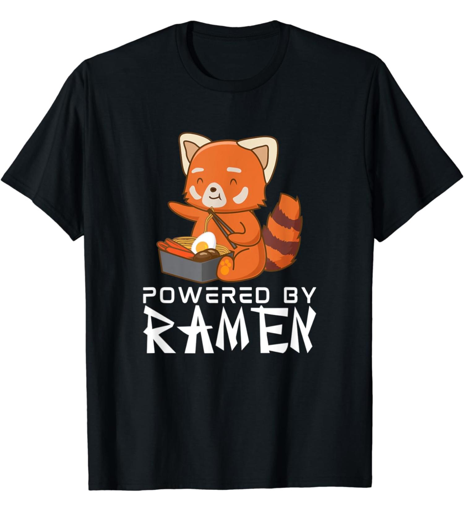 Powered By Ramen Red Panda Japanese Food Noodles Soba T-Shirt