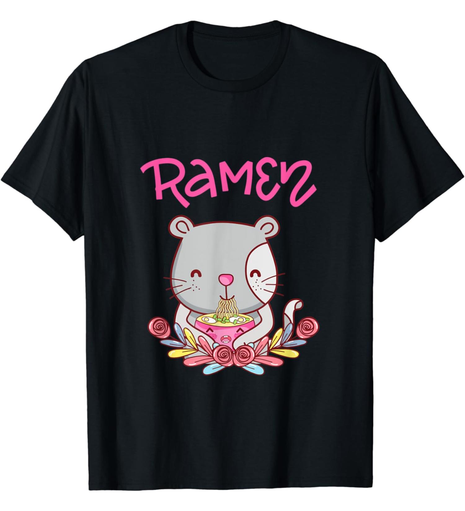 Kawaii Kitty Cat Eating Ramen Noodles T-Shirt