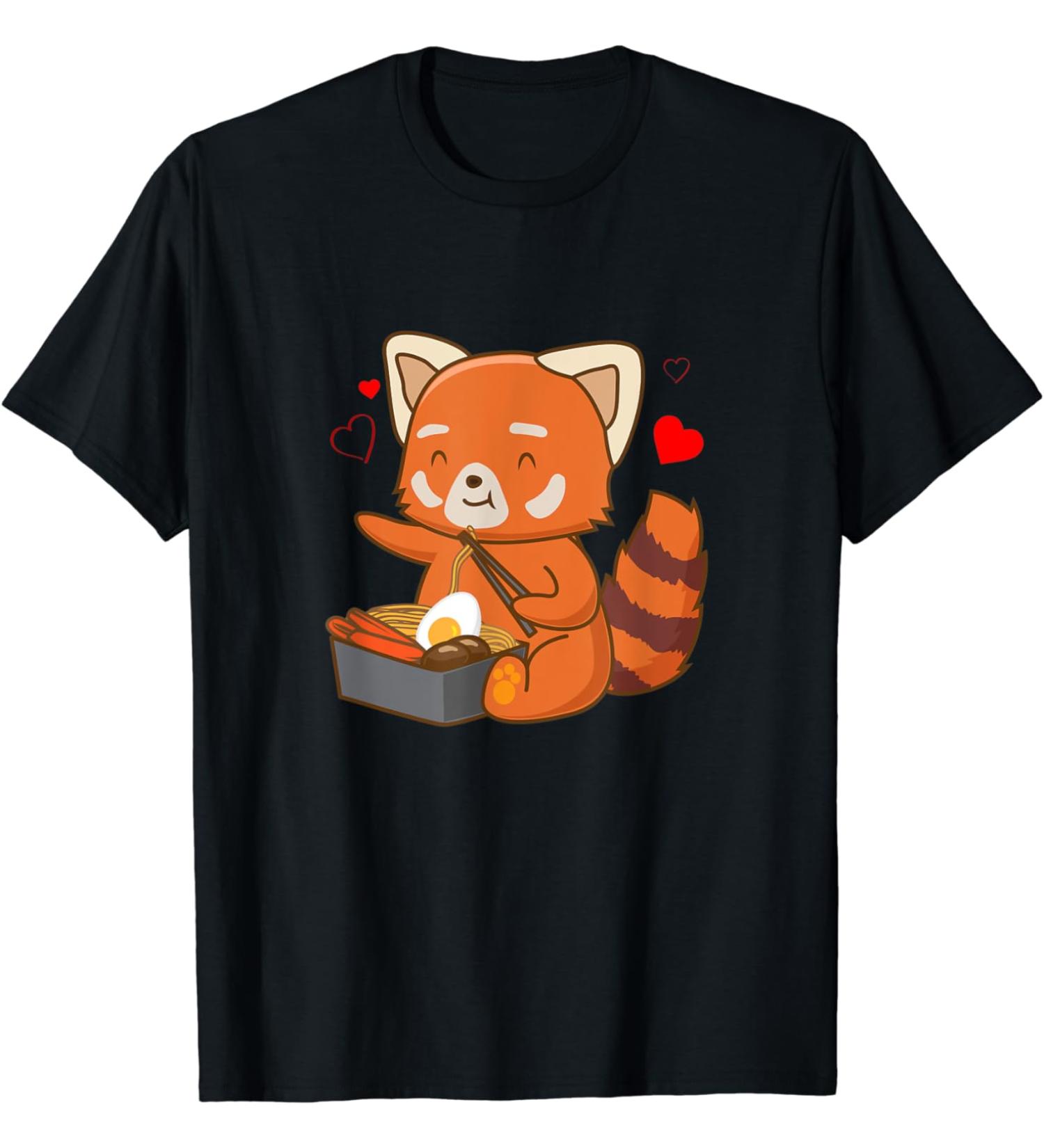 Red Panda Eating Ramen Japanese Food Noodles Soba Panda T-Shirt