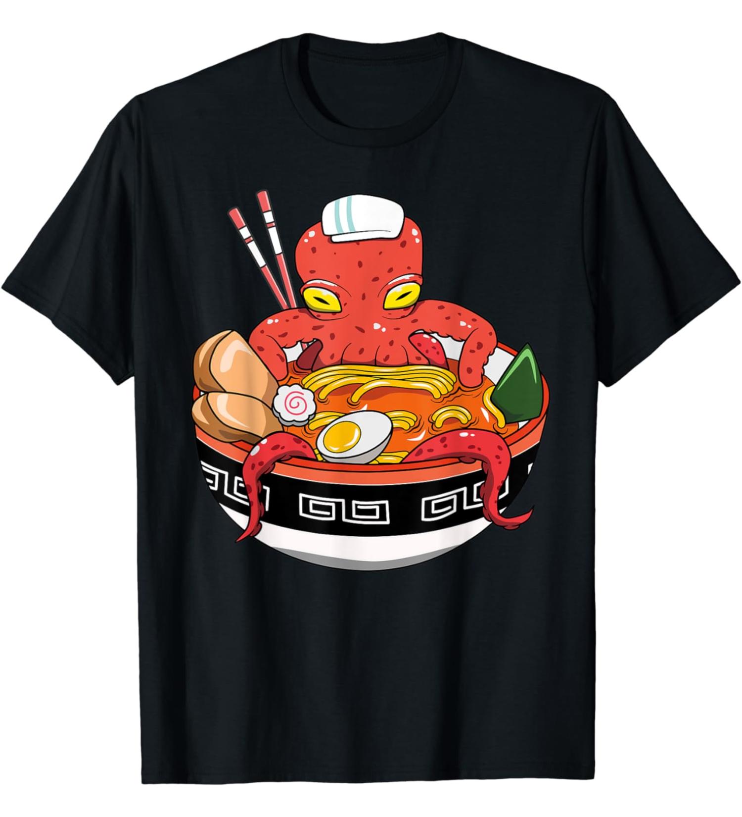 Japanese Kawaii Ramen Octopus Noodle Chillin Bowl T-Shirt