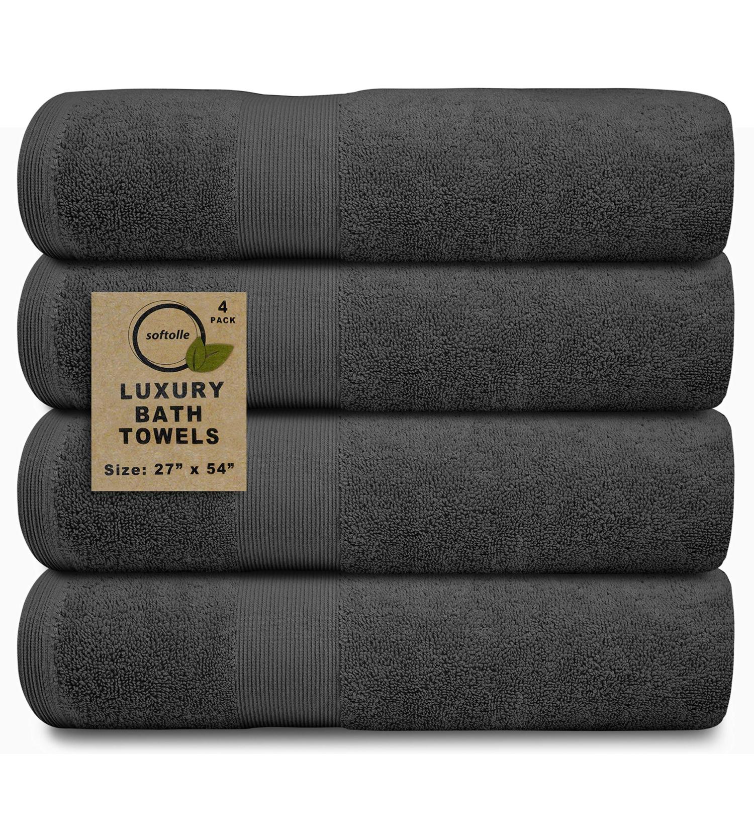 Softolle 100% Cotton Luxury Bath Towels - Set of 4 - 600 GSM, Grey, 27 x 54 inches - Buy Online on SooperMarket.com