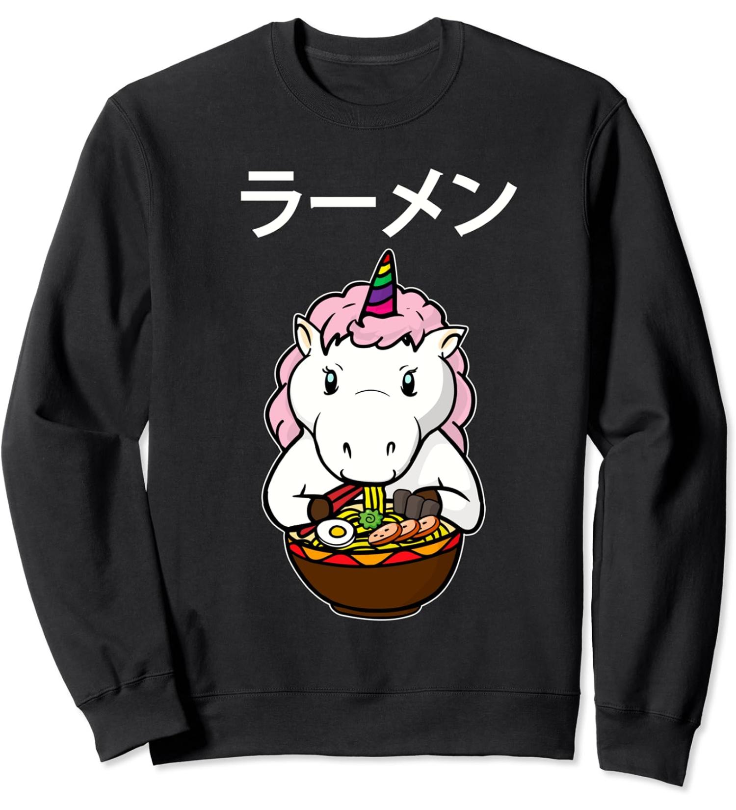 Japanese Kawaii Anime Baby Unicorn Eating Ramen Noodle Bowl Sweatshirt