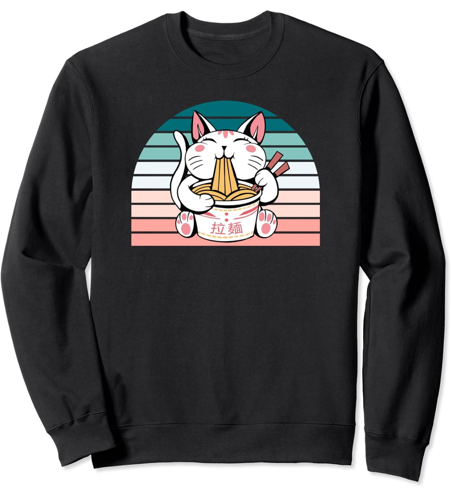 Kawaii Cat Neko Eating Ramen Noodle Soup Japanese Aesthetic Sweatshirt