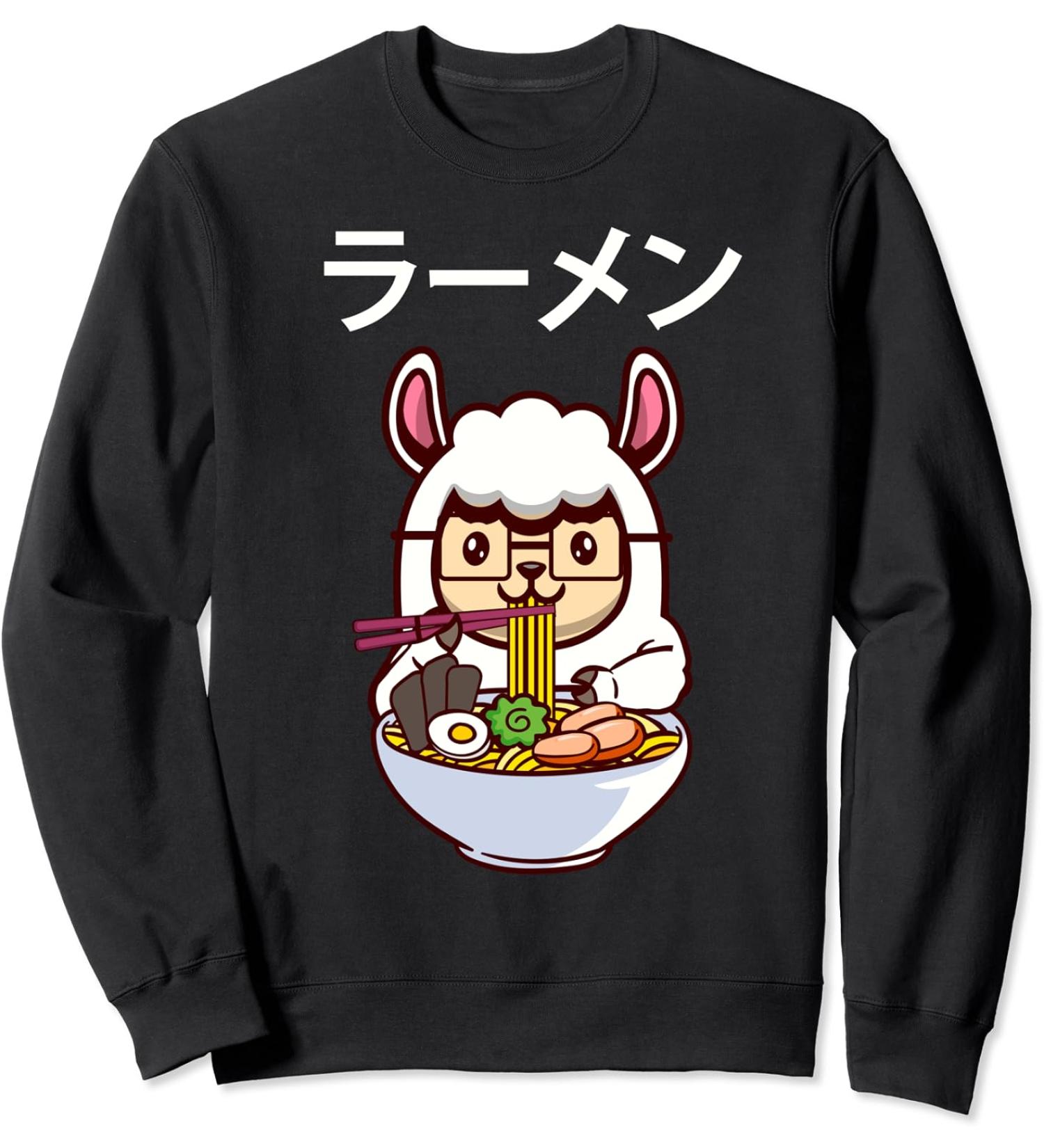 Kawaii Llamen Llama Eating a Ramen Noodle Bowl Sweatshirt