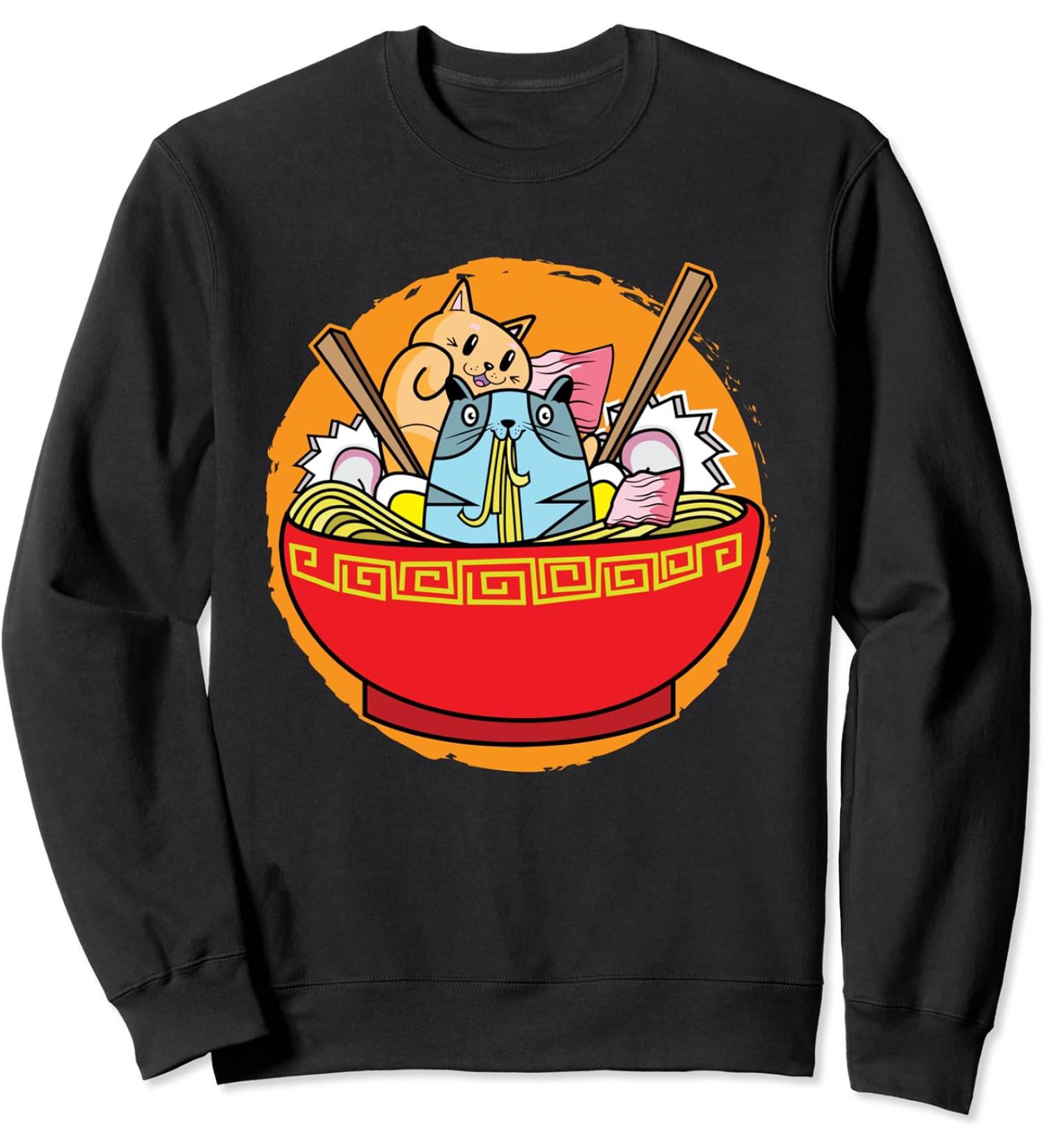 Anime Cat Japanese Ramen Noodles I Funny Ramen Sweatshirt